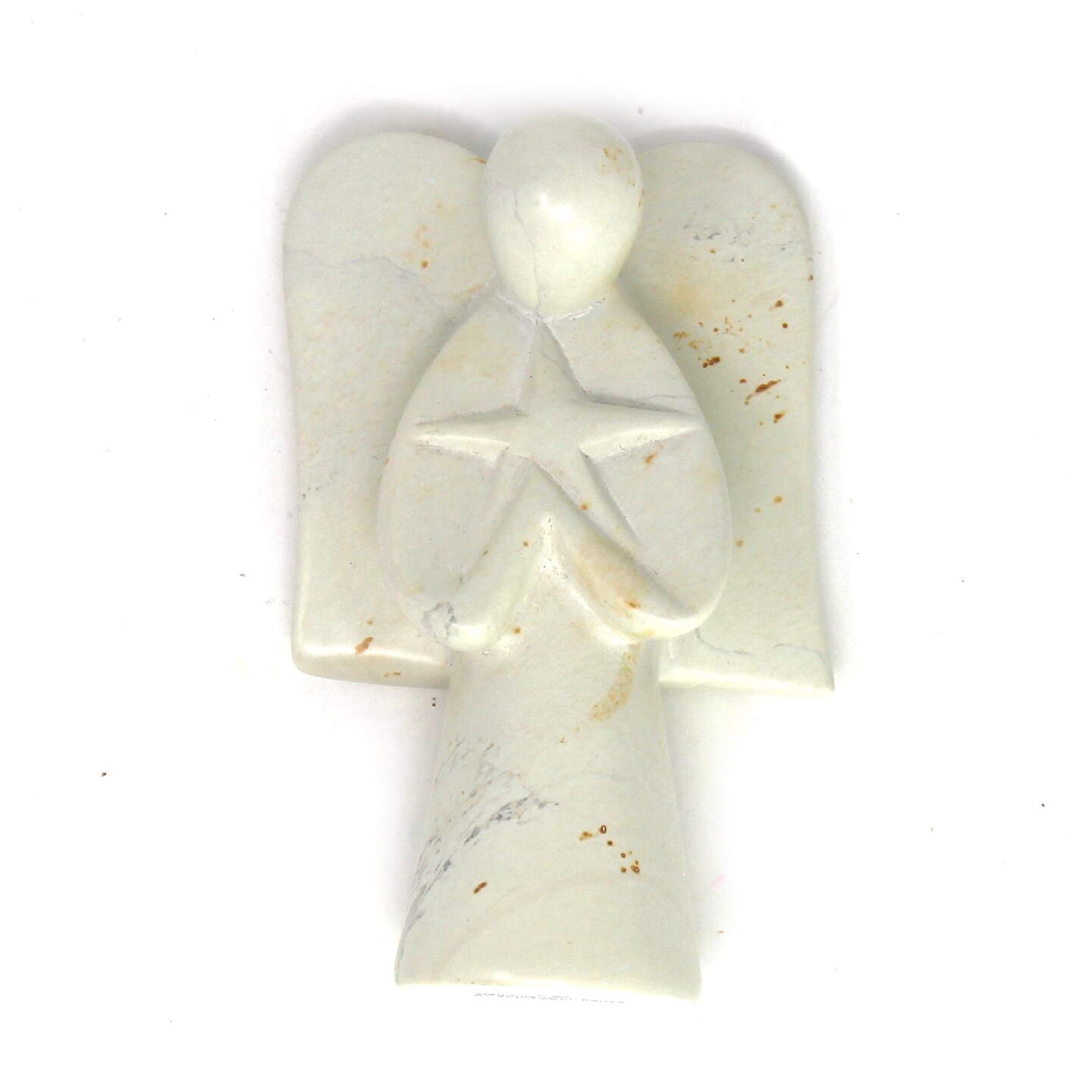 Cream Soapstone Angel Sculpture with Star 5 inches Hand-Carved