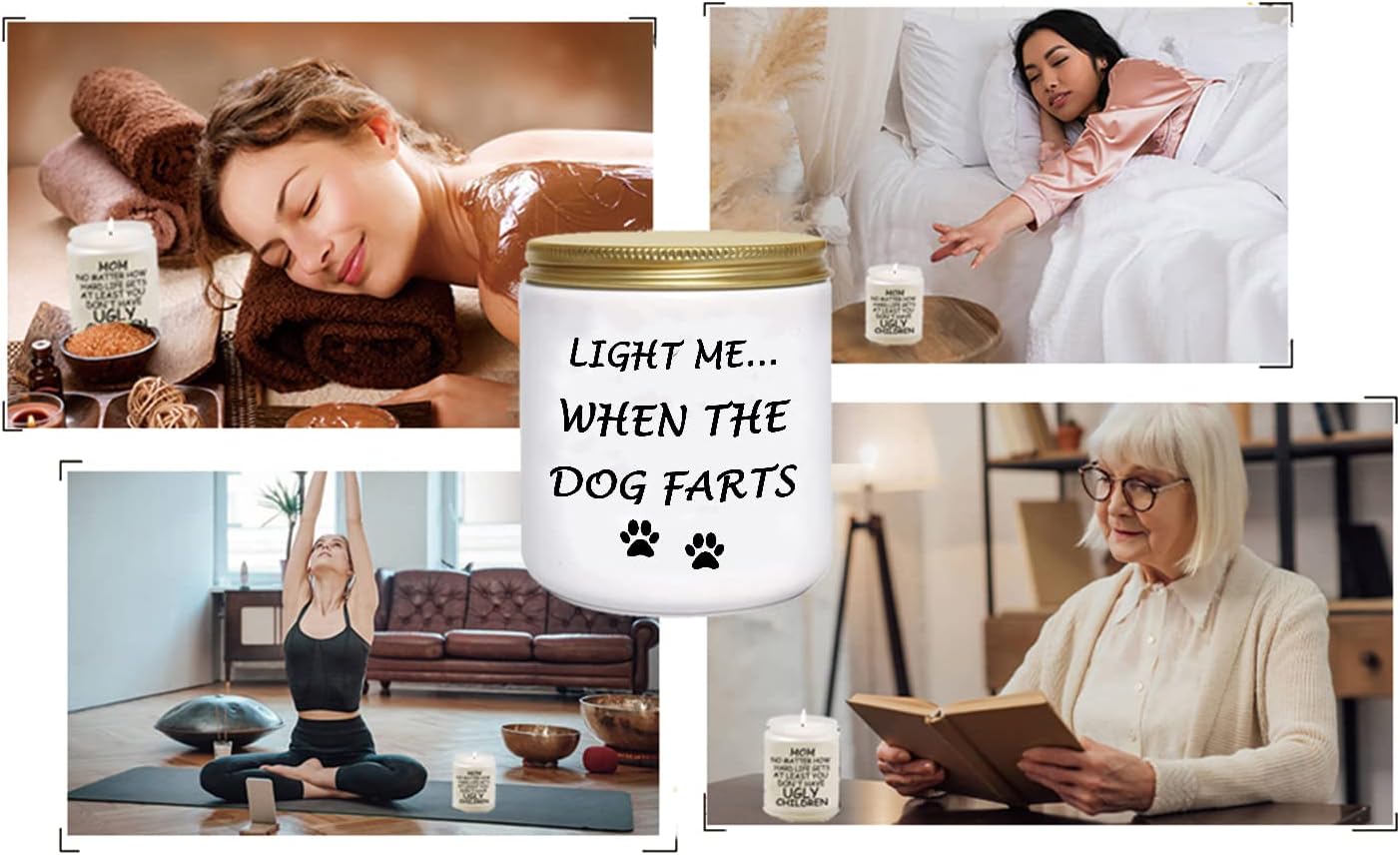 Funny Gifts for Women Unique Dog Mom Dog Lovers Mothers Day Christmas Birthday Gifts for Her Sister Best Friend Girlfriend Wife Stocking Stuffers Light Me When Farts Lavender Scented Soy Candles