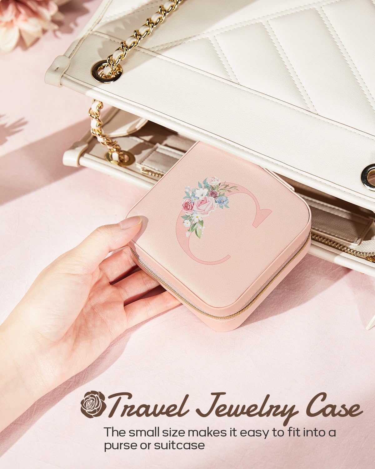 Travel Jewelry Storage Box for Girls: Traveling Jewelry Case Gift for Women - Mini Organizer for Necklaces Earrings Pink H