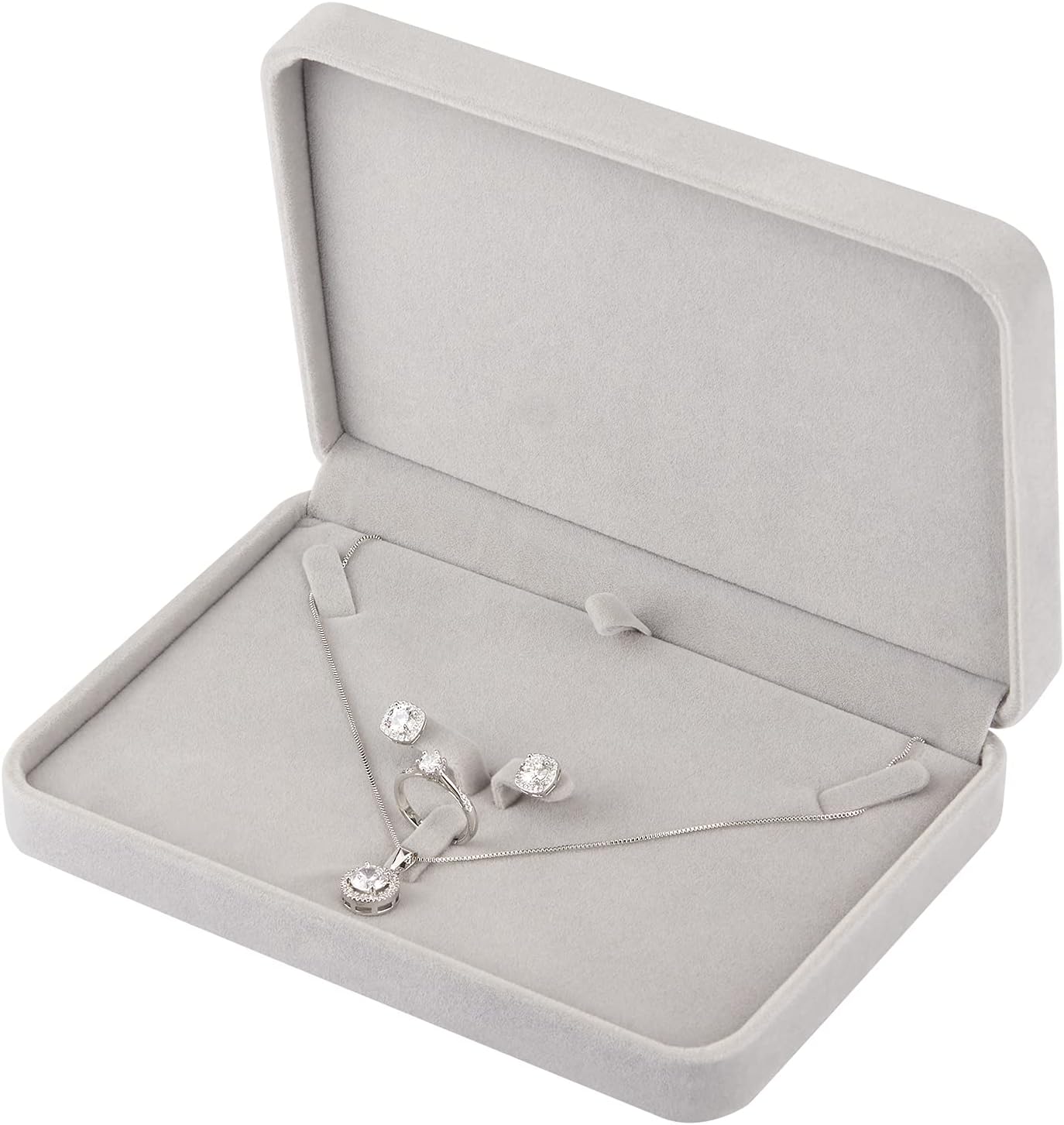 Large Velvet Jewelry Set Box, Big Necklace and Ring Earring Pendant Gift Box, Pearl Necklace/Chunky Necklace Jewelry Storage Case (Grey)