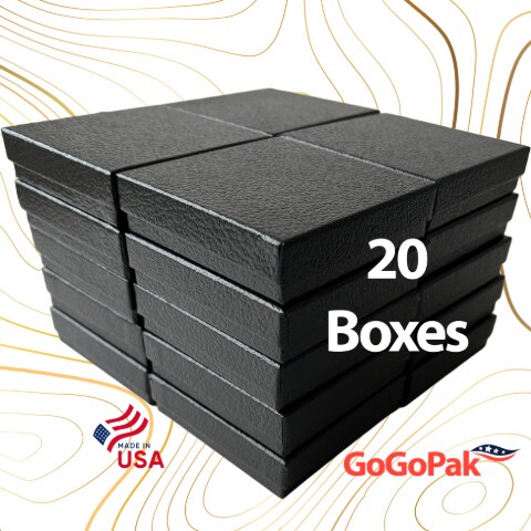MADE IN USA - 20 Boxes - Black Embossed Jewelry Boxes with Cotton Filling - 3.5&#x22;x3.5&#x22;x7/8&#x22;