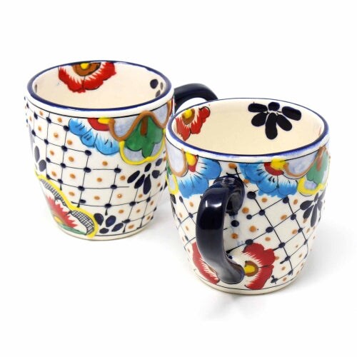Set of 2 Multi-Color Ceramic Mugs Hand Painted Lead-Free Dishwasher and Microwave Safe