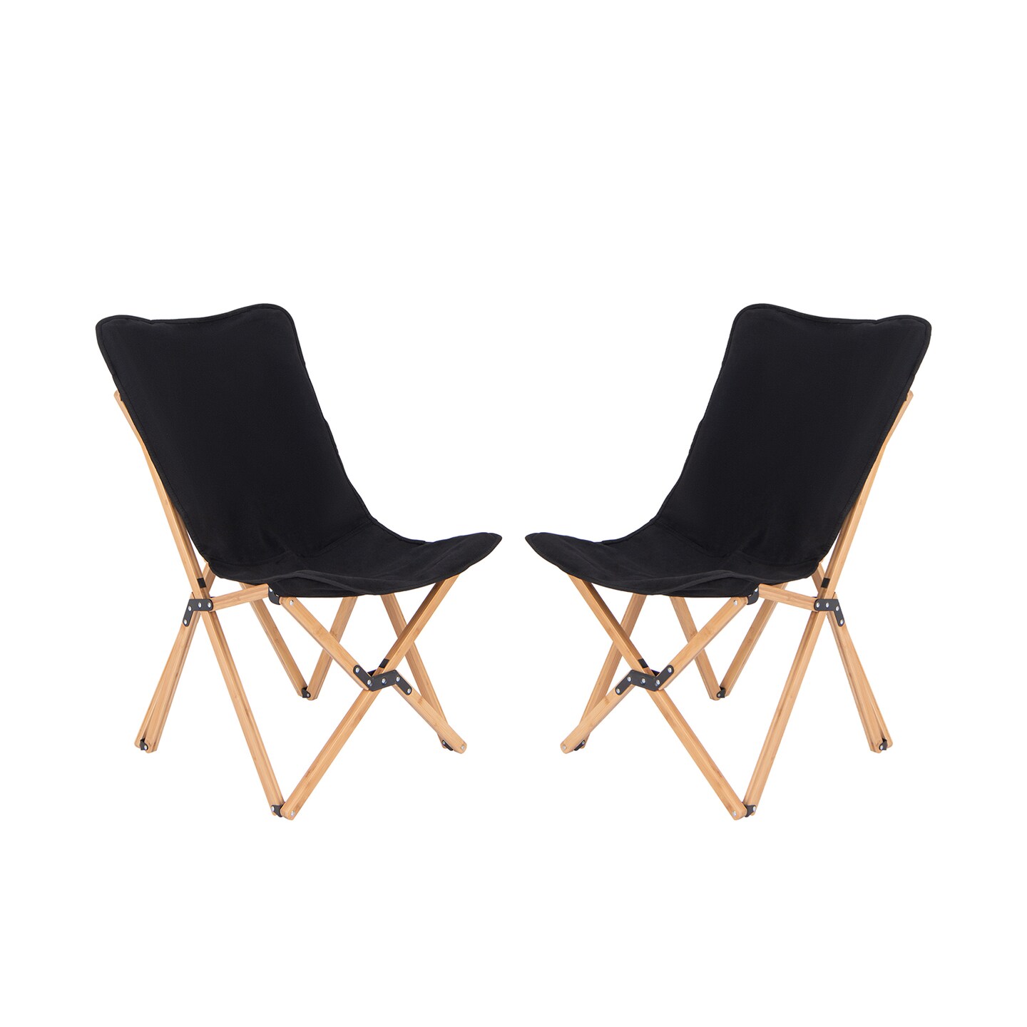 Black Foldable Butterfly Chair with Bamboo Frame & Canvas Seat