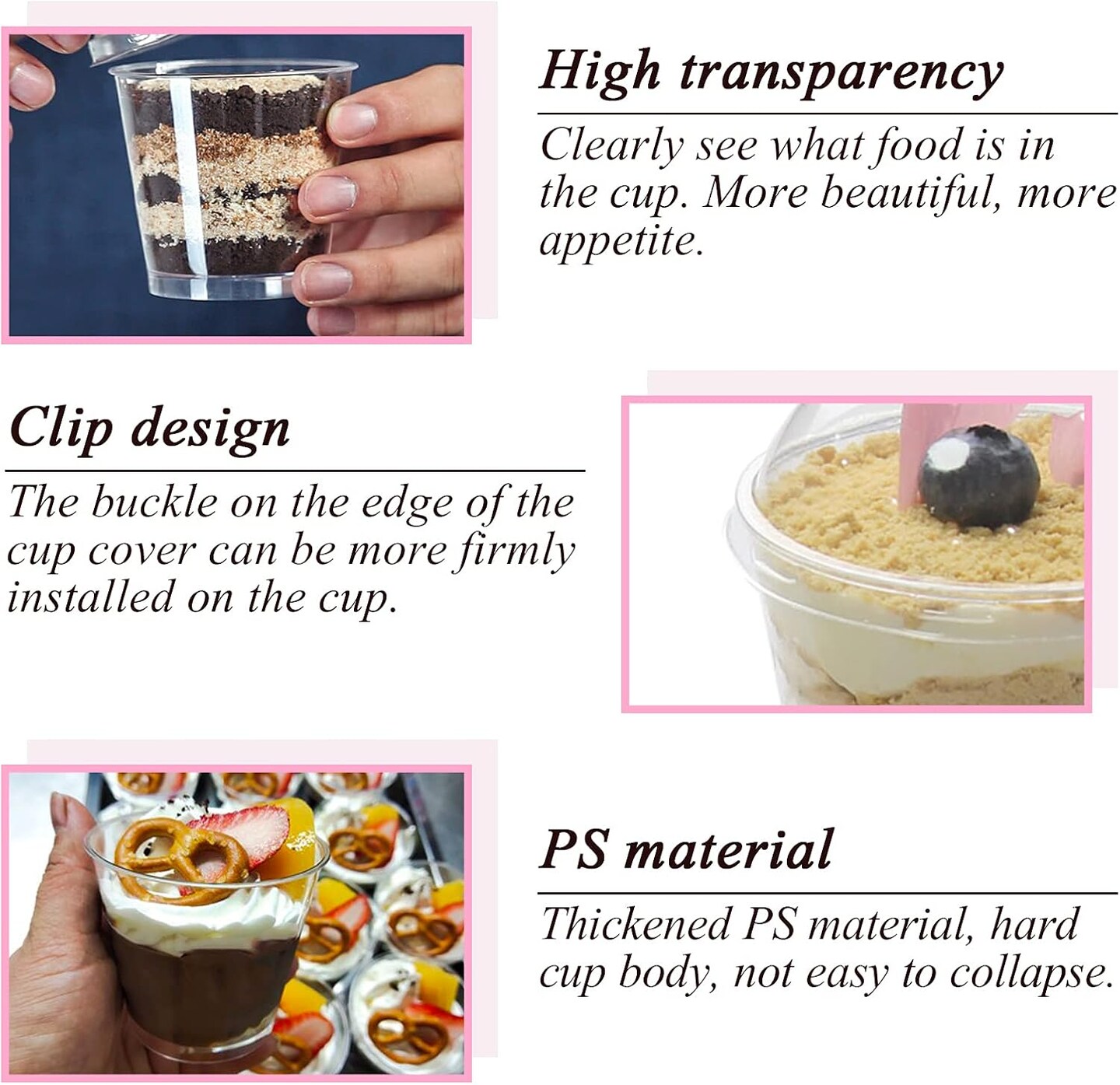 Clear Plastic Cups with Lids,6oz-25 Sets Mini Parfait Cups with No Holes Dome Lids,Parfait Cups with Lids, Disposable Party Cups