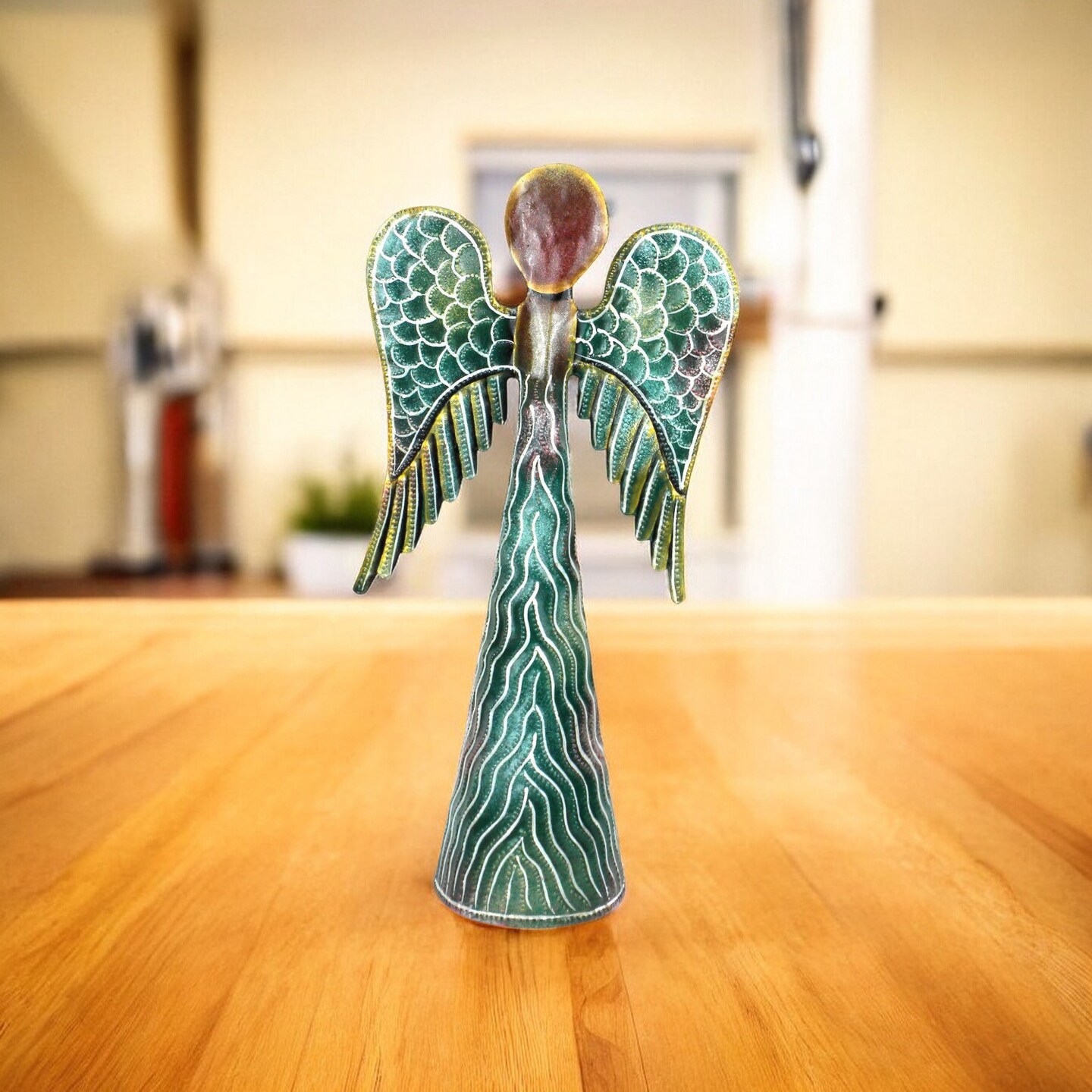 Hand-Painted Steel Angel Decor &#x2013; 12 inches Embossed and Hand-Cut Art
