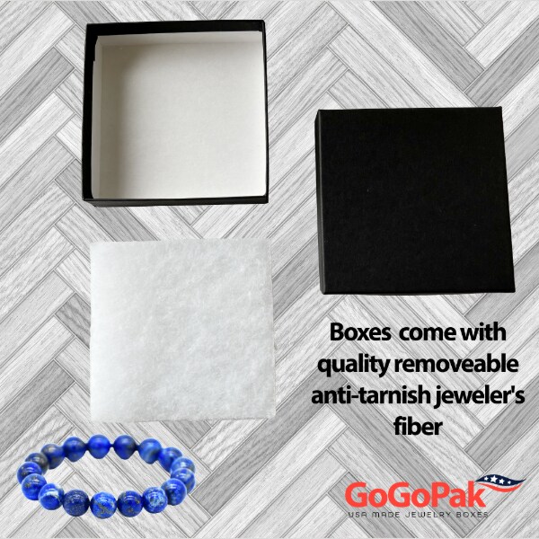 MADE IN USA - 20 Boxes - Matte Black Jewelry Boxes with Cotton Filling - 3.5"x3.5"x7/8"