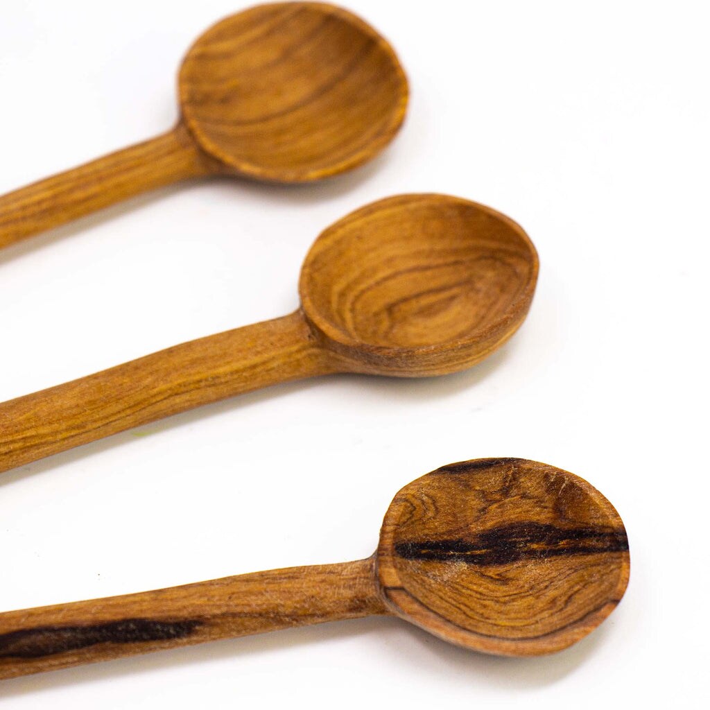 Hand Carved Olive Wood Spoon Set with Batik Handles Set of 3