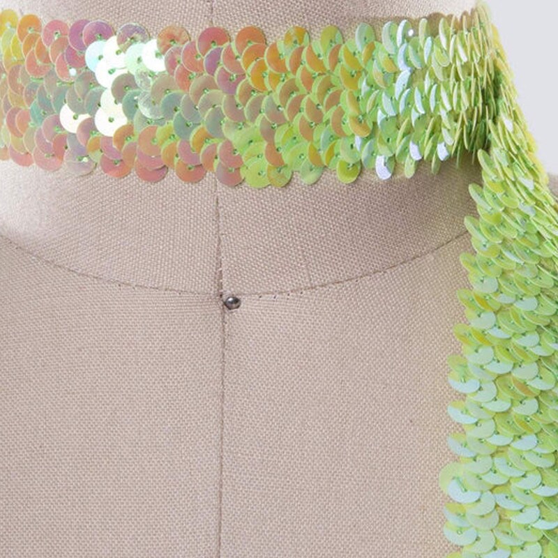 1 Yard Iridescent Lime Green Stretch Sequin Embellishment Trim
