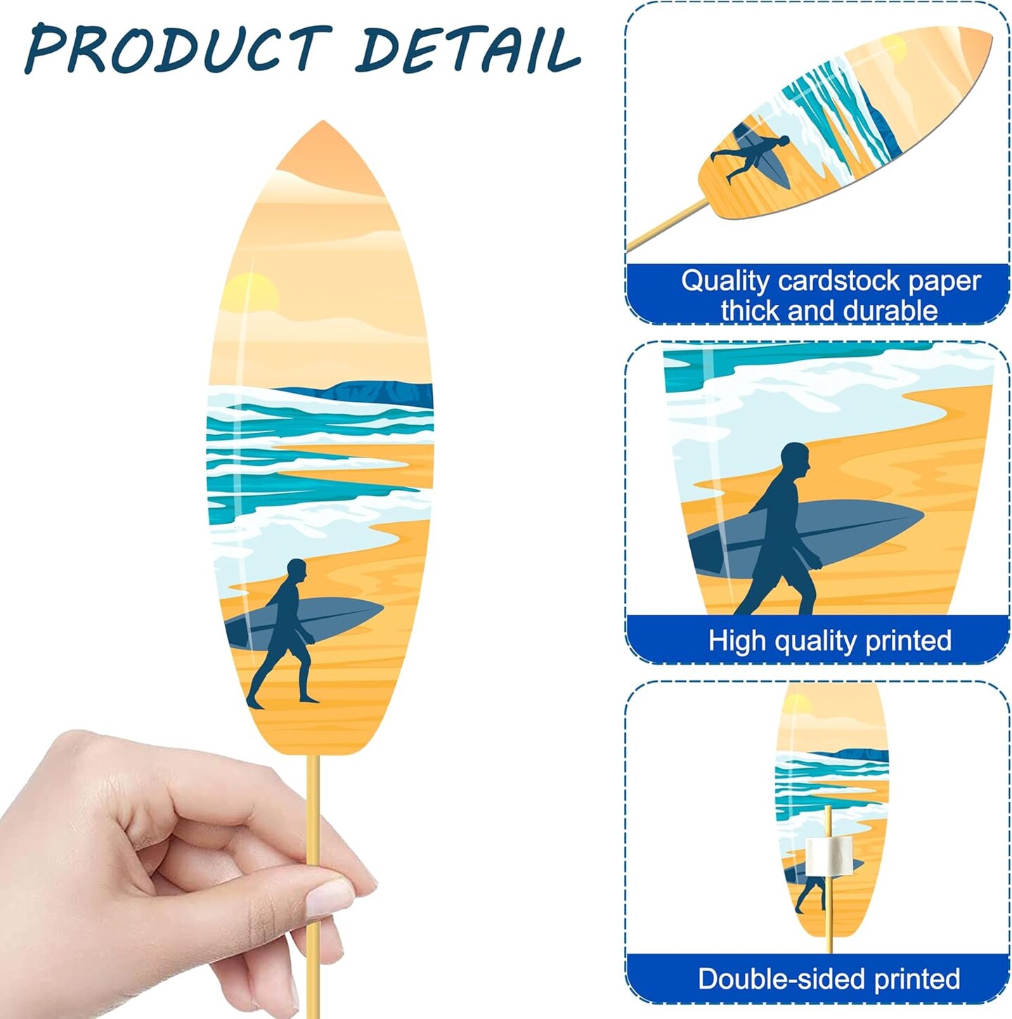 Surfing Surfboard Party Centerpiece Sticks 18pcs Surfboard Theme Birthday Party Decorations for Table Summer Surfing Party Table Toppers for Beach Pool Hawaii Luau Party Supplies