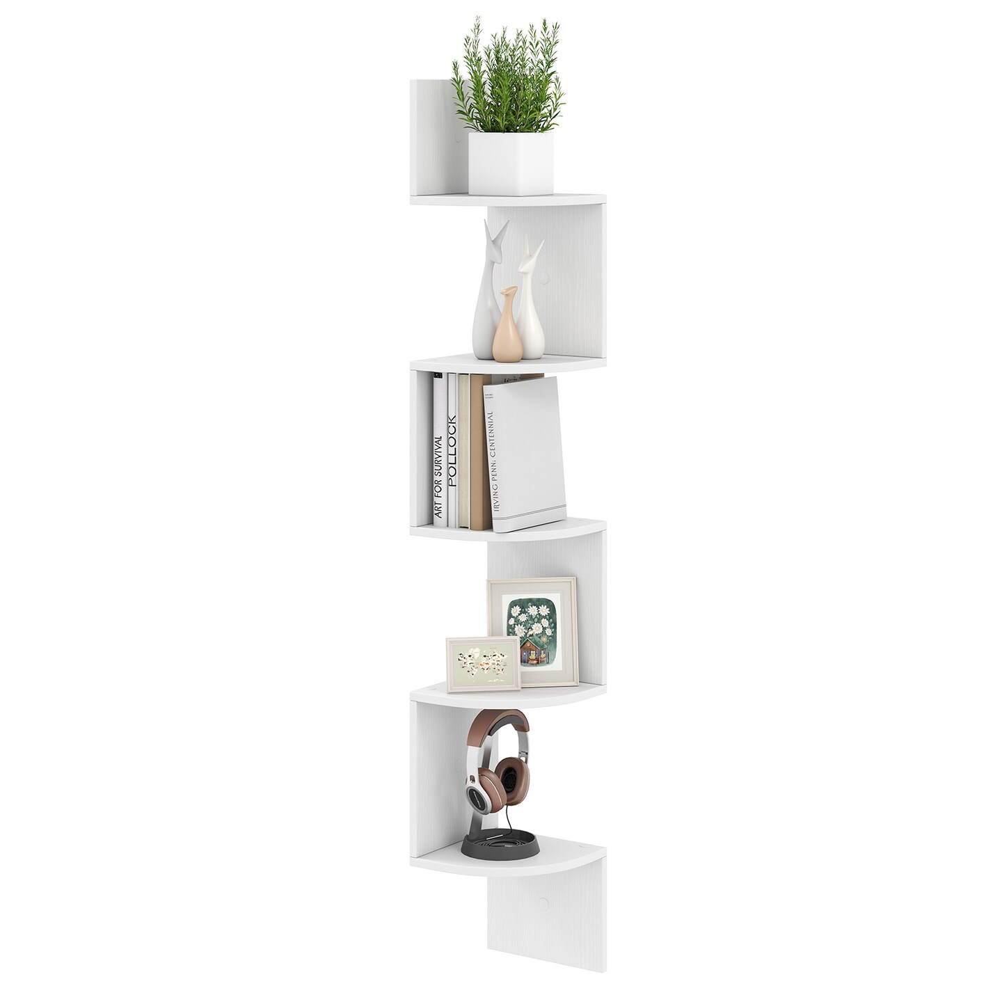 Space-Saving 5-Tier Corner Shelf Wall Mounted Bookshelf with Storage Solution