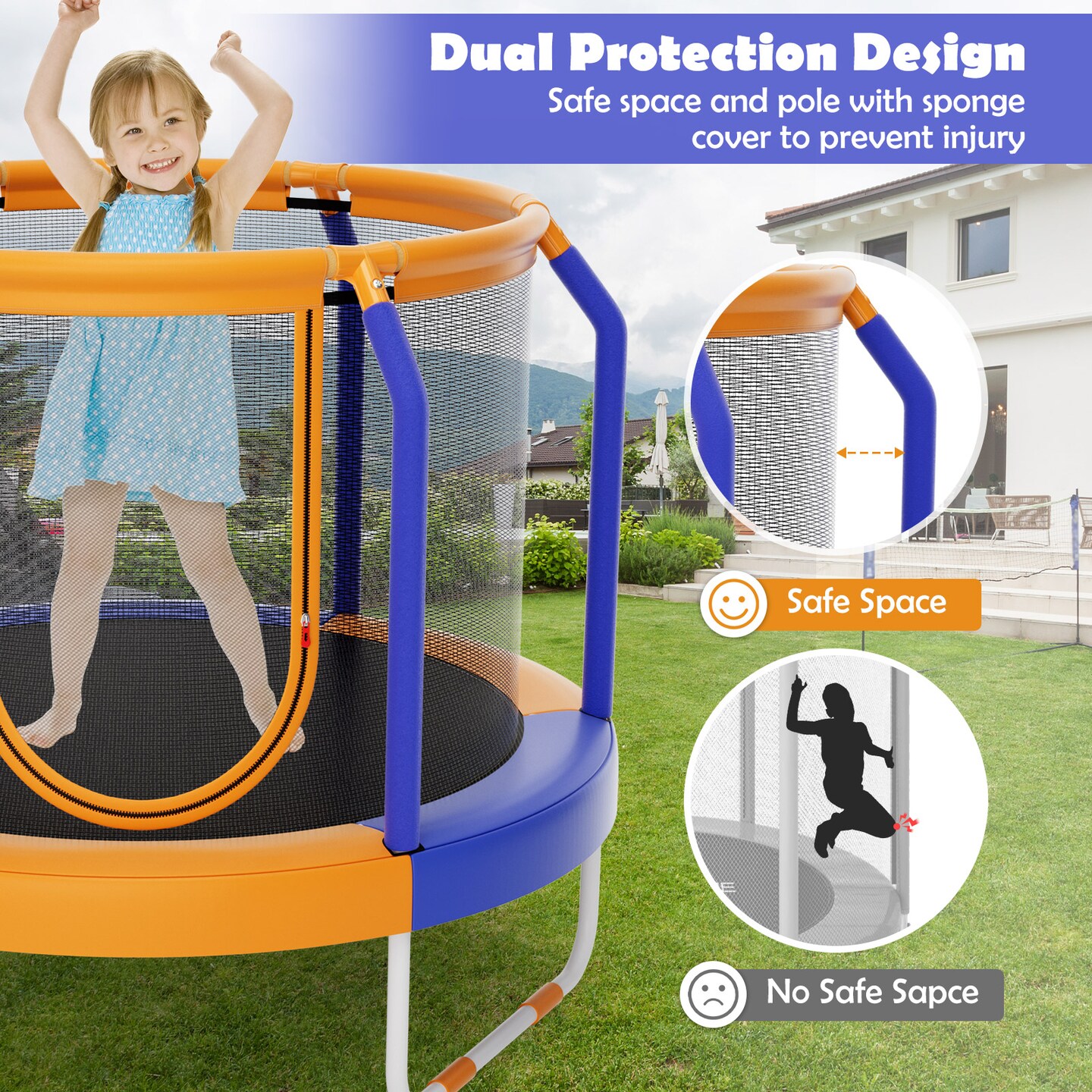 Kids Mini Trampoline with Enclosure and Reinforced Metal Frame for Safety