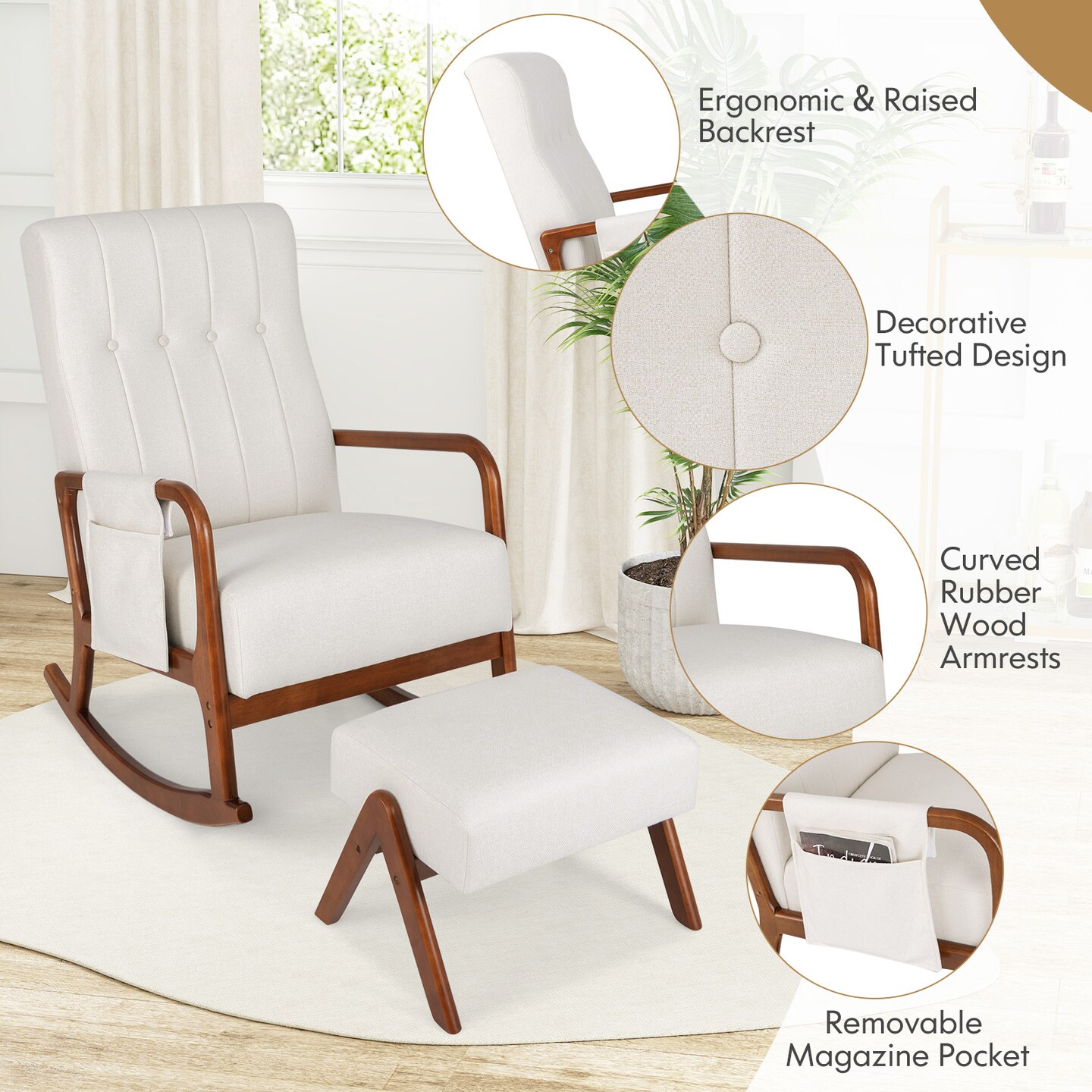 Modern Rocking Chair with Footrest and Soft Seat Cushion