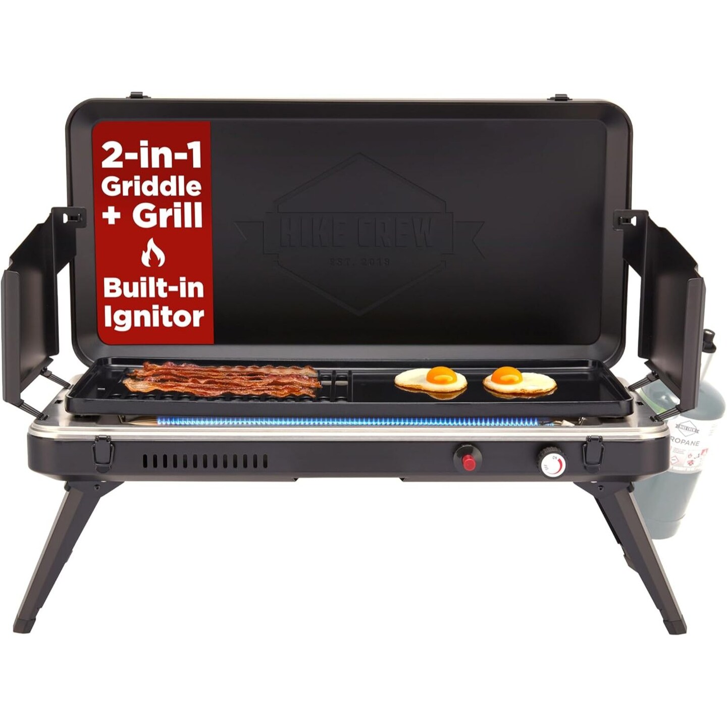 Hike Crew Gas Camping Grill &#x26; Griddle - 13,000 BTU Portable Propane Grill with Integrated Igniter &#x26; More!