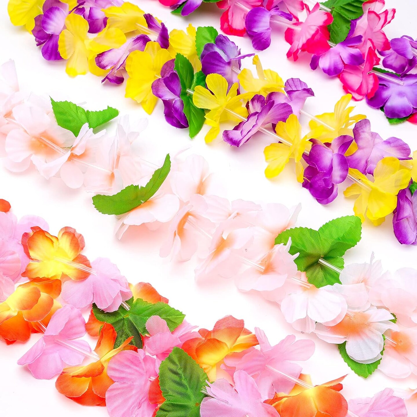 Hawaiian Leis, 48PCS Luau Party Decorations Including Necklace Headbands and Wristbands for Tropical Themed Party Girl Birthday Decor