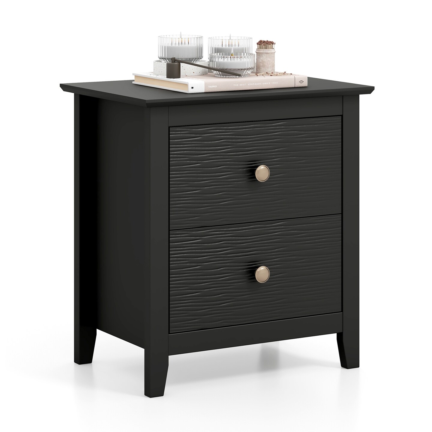 Modern 2 Drawer Nightstand for Bedroom Living Room or Small Spaces