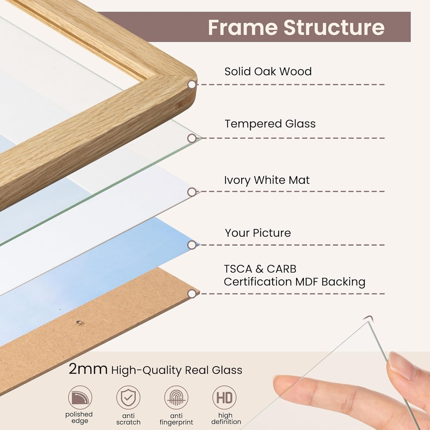 8.5 by 11 Picture Frame - Solid Oak Wood 8.5x11 Fram, 8 1/2 x 11 For 6x8, Tabletop and Wall Display, Hanging Hardware Included