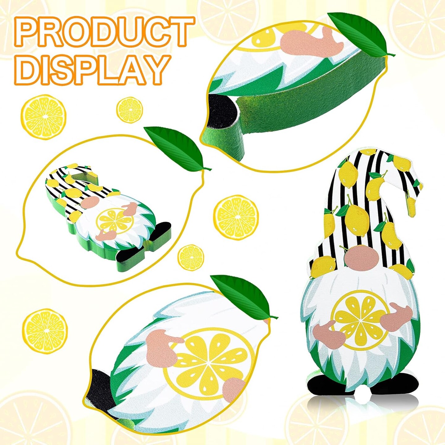 3 Pcs Lemon Gnomes Decor Lemon Wooden Decorations for Kitchen Summer Tiered Tray Gnomes Lemon Wooden Tabletop Centerpiece Farmhouse Lemon Gnome Freestanding Table Signs for Summer Home Decoration