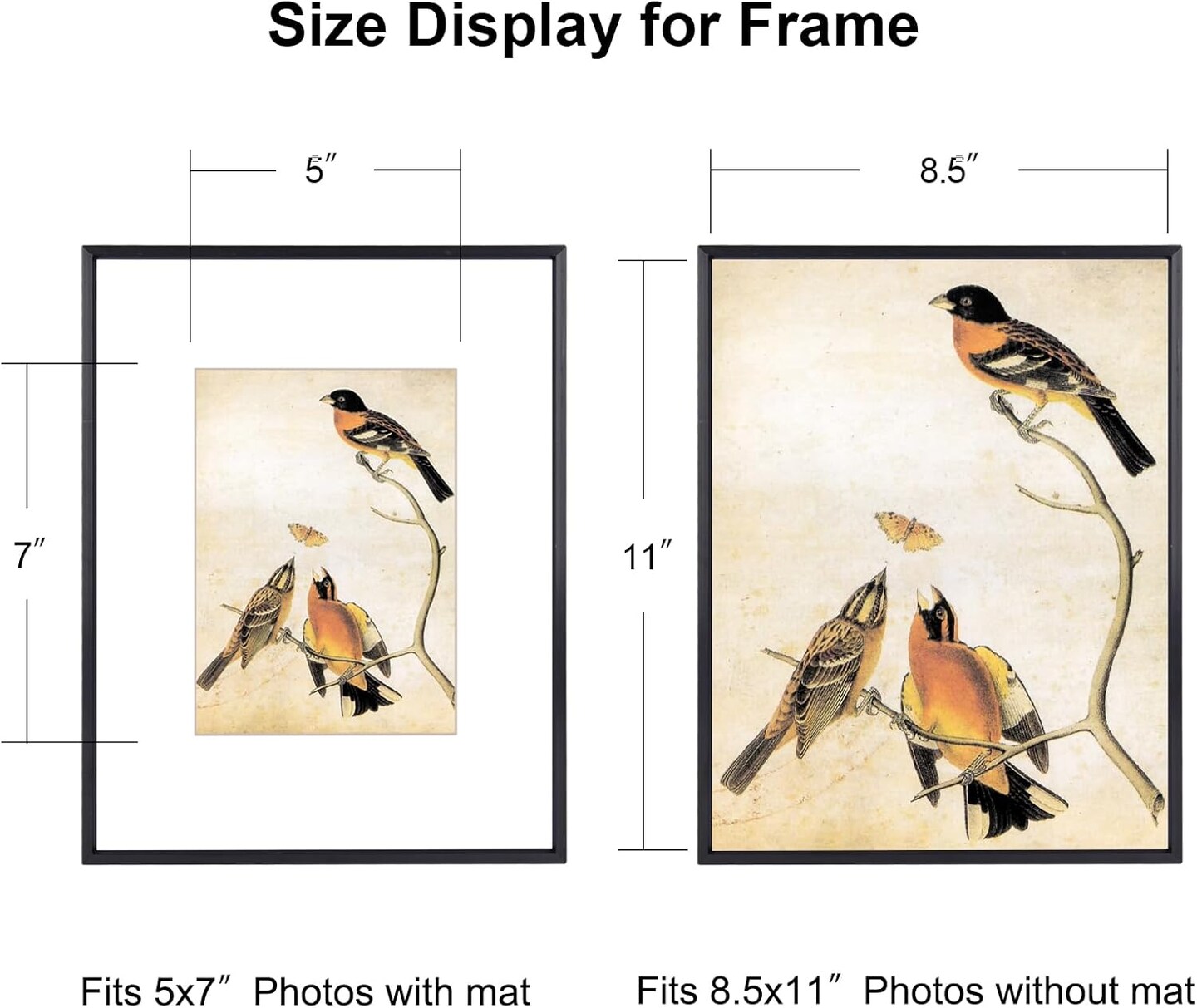 8.5x11 Picture Frame, Black Metal Photo Frames with HD Glass, Fits 5x7 with Mat or 8.5 x 11 without Mat, Display for Wall and Table, 1 Pack