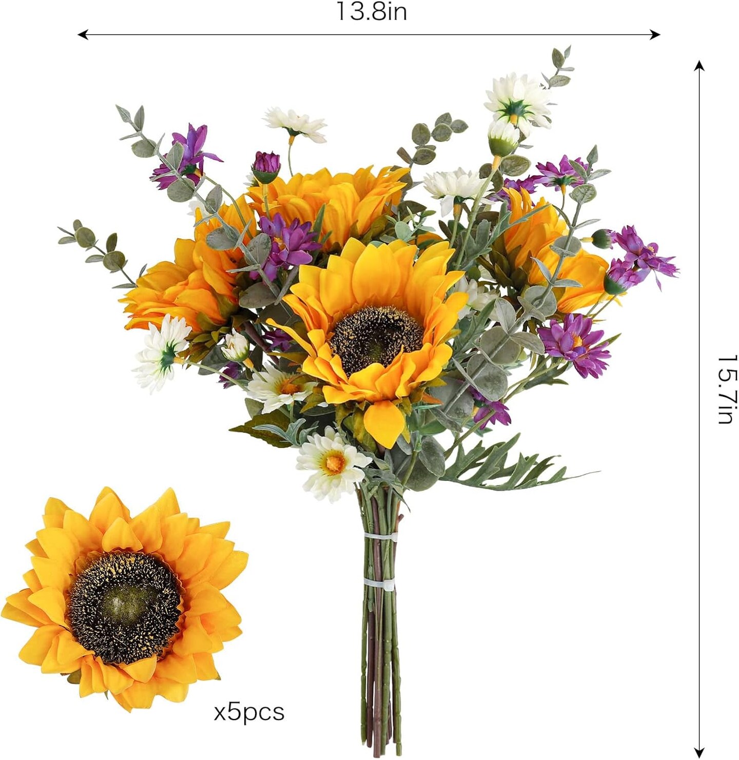 Artificial Sunflowers Bouquet Fake Flower Bouquet with Sunflowers for Bridal Bouquets Wedding Centerpieces Decor Party Table Gravesites Fall Floral Arrangements Home Decoration