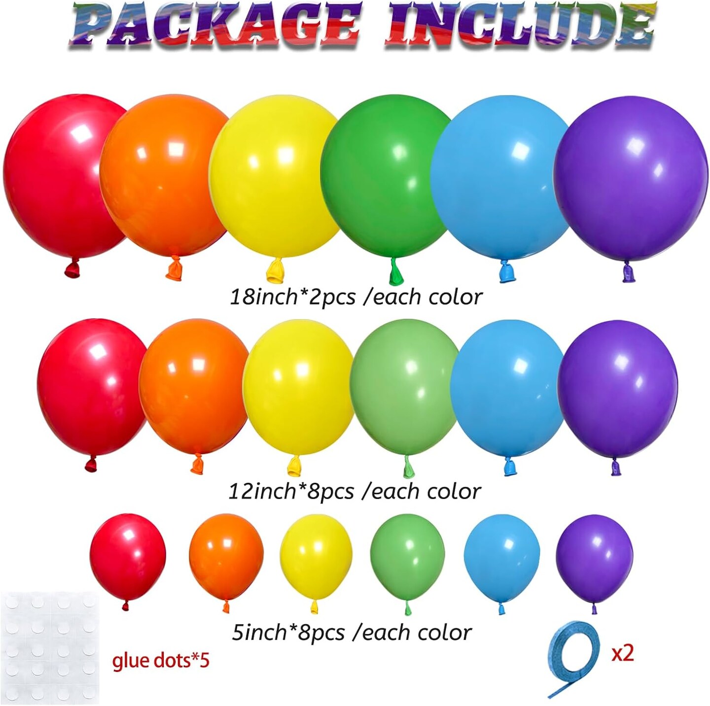 Rainbow Balloon Arch Kit 111Pcs 18 12 5 Inch Latex Colorful Party Balloons Garland