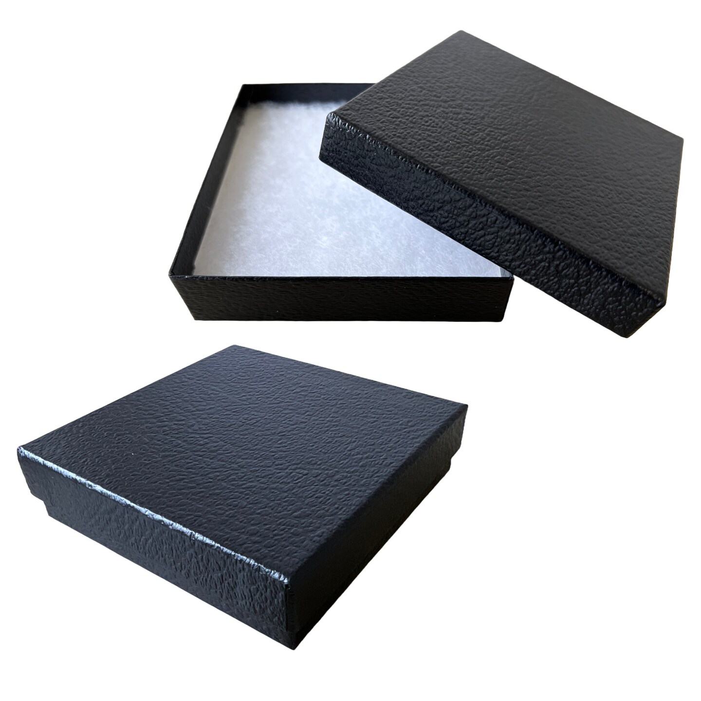 MADE IN USA - 20 Boxes - Black Embossed Jewelry Boxes with Cotton Filling - 3.5&#x22;x3.5&#x22;x7/8&#x22;