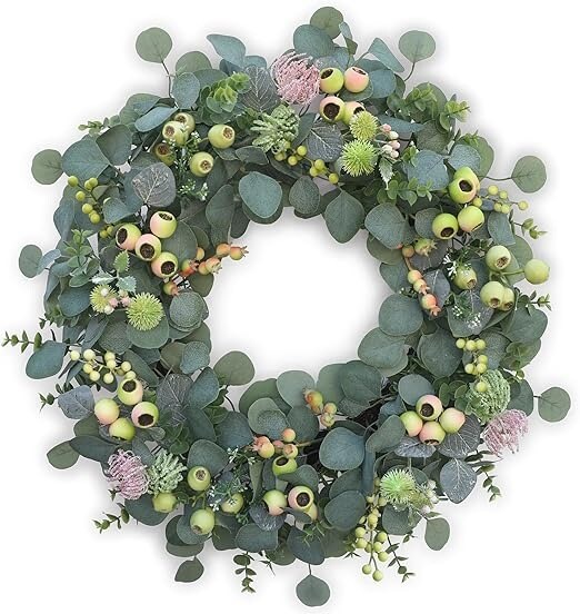 Spring & Summer Eucalyptus Wreath with Berries – Year-Round Farmhouse Front Door Décor