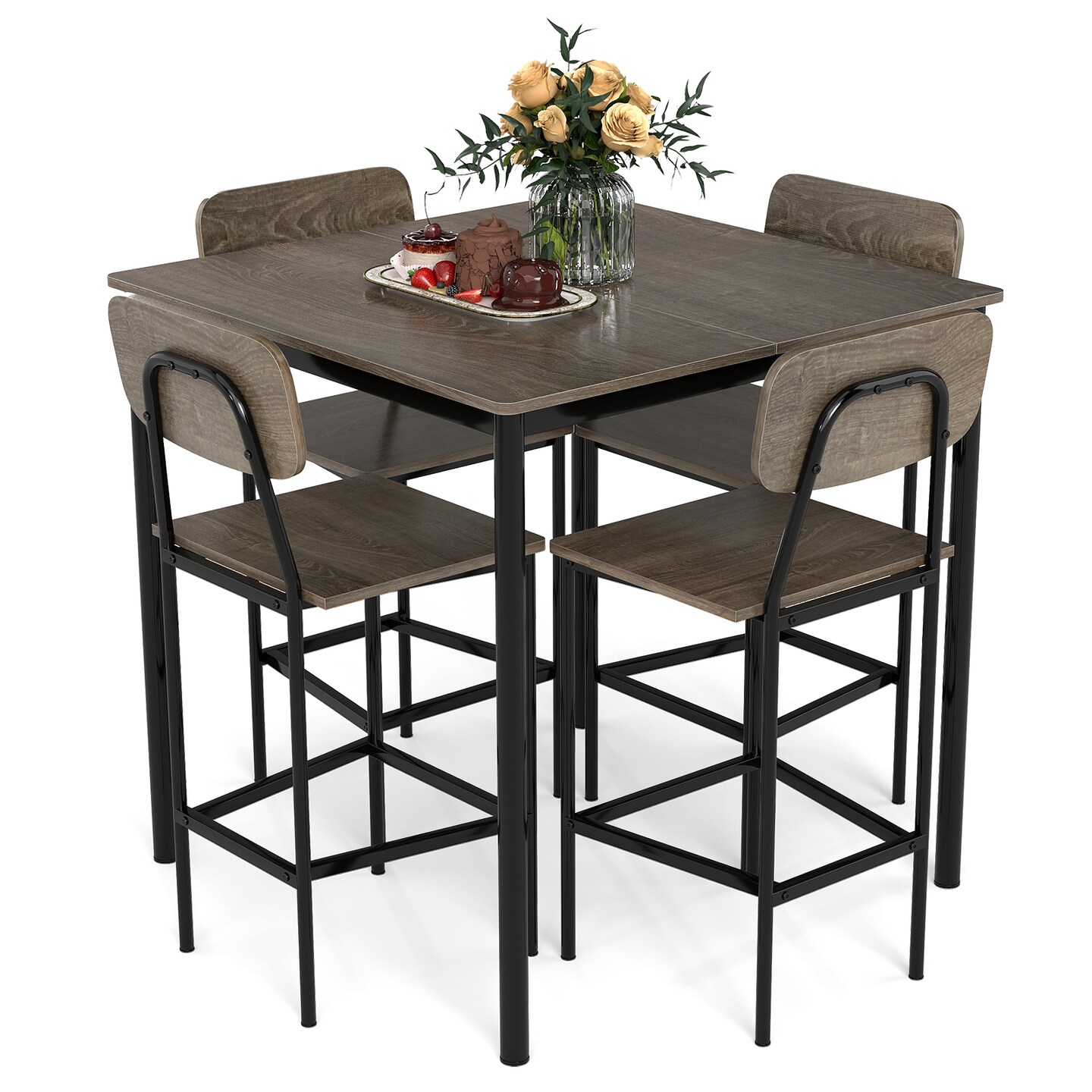 5-Piece Dining Set with Counter Height Table and Bar Stools for Modern Living Rooms