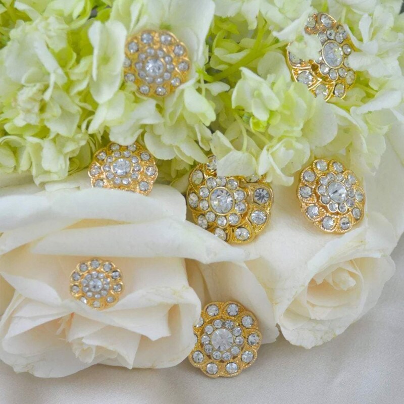 5/8" Small Gold Spiral Rhinestone Button for DIY Projects 1 Pieces