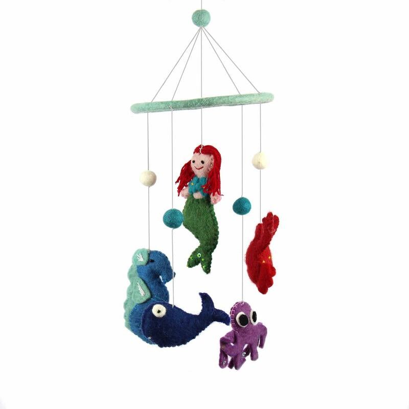 20 Inch Felt Mermaid Mobile Featuring Turtle Dolphin Octopus &#x26; Sea Horse Hanging Decor