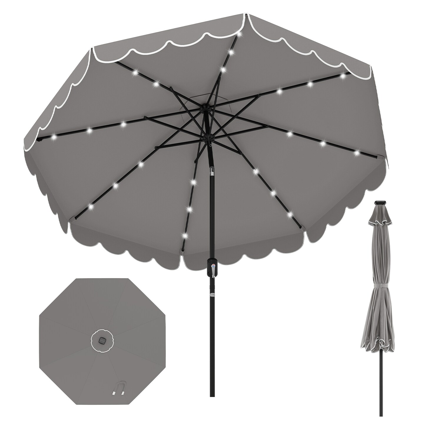 grey solar patio umbrella OVIOS 15ft with APP or deck 9' Designer - Infinite 360