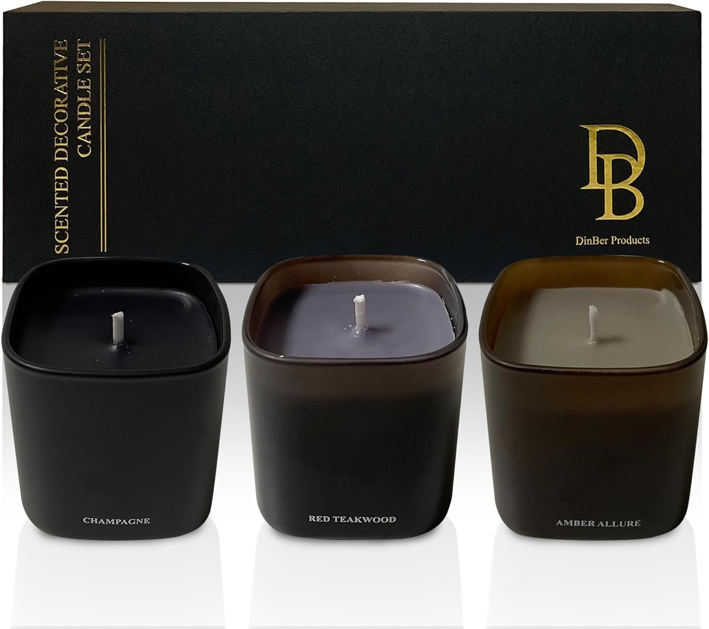 Candle Gift Set – 3 Scented Soy Candles, Clean Burn 50+ Hrs – Flower-Inspired Scents: Amber, Red Tea Wood, Champagne