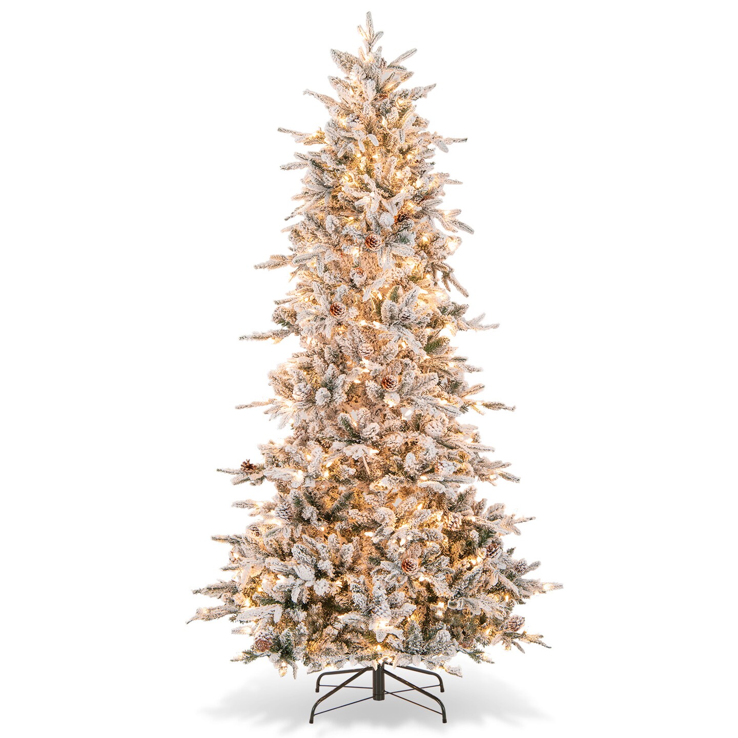 Prelit Snow Flocked Christmas Tree with Lights Pine Cones and Stand