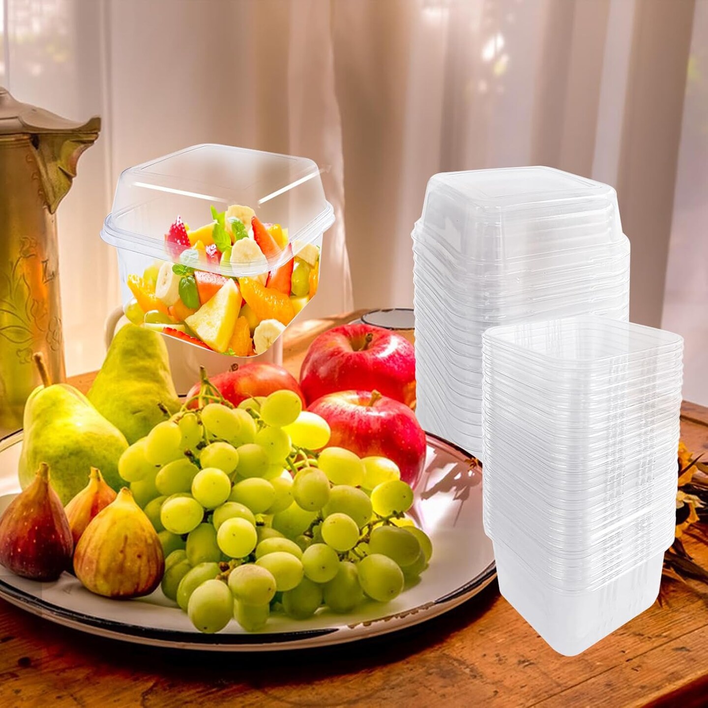 100Pcs 8oz Plastic Dessert Cups with Lids and Spoons,Disposable Parfait Cup Square Cake Containers for Party
