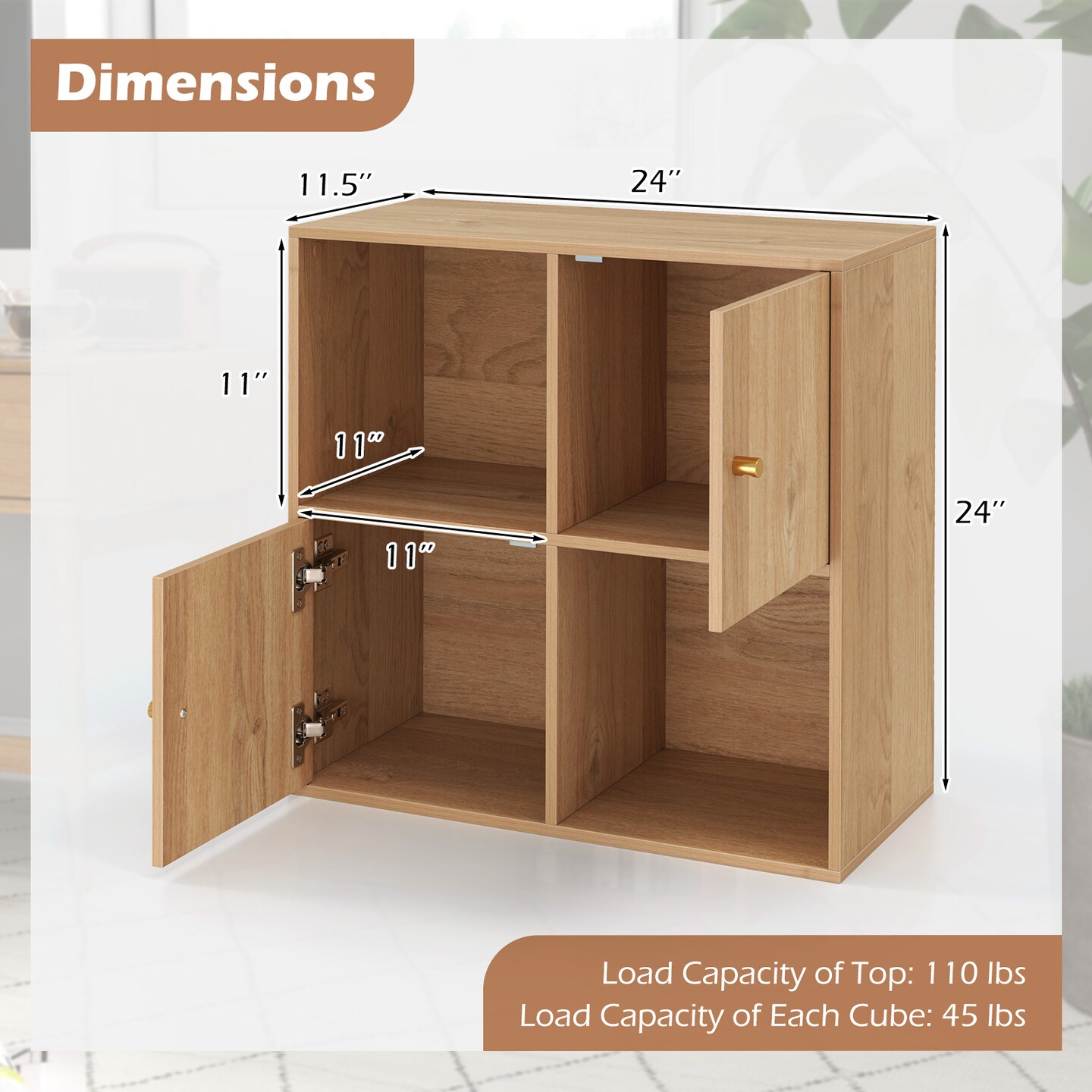 MDF 3-Tier Bookshelf with Cabinets, Open Cubes and Anti-Tip Kit