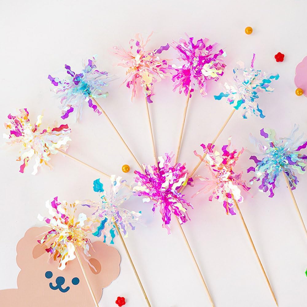 30Pcs Cupcake Toppers, Cake Decorating Kits, Sparkle Tinsel Firework Cake Toppers, Toothpicks Toppers For Baby Shower Diy Birthday Party Wedding Valentine&#x27;s Day (30pc-Mixed)