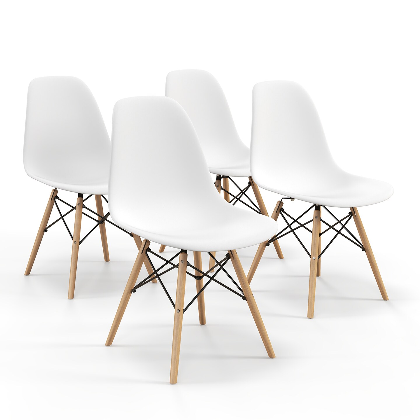4-Pack White Armless Dining Chairs with Beech Wood Legs and Ergonomic Support Perfect for Patio