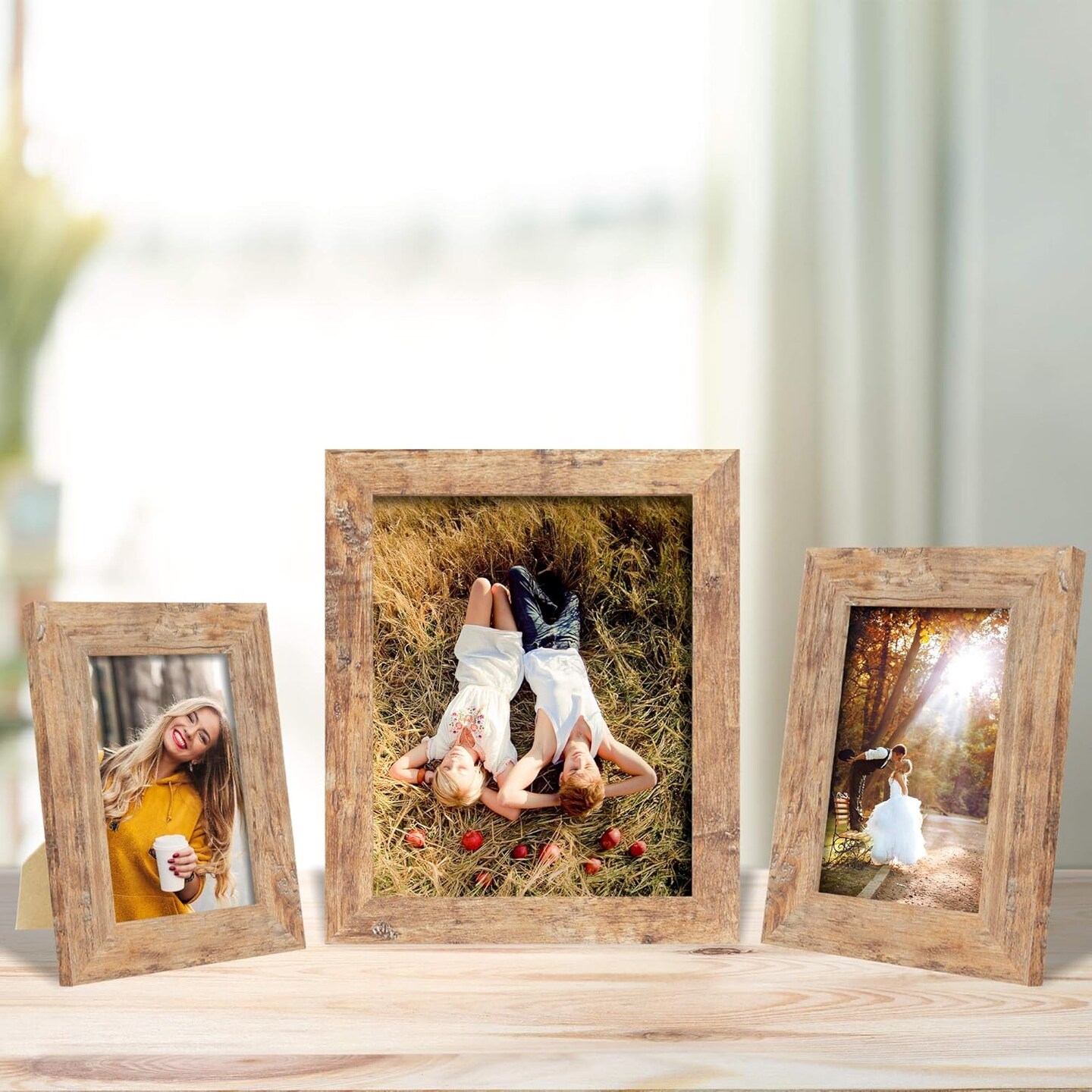 5x7 Picture Frame Set of 4, High Definition Real Glass Rustic Brown Frame, Photo Frames for Tabletop Display and Wall Mounting
