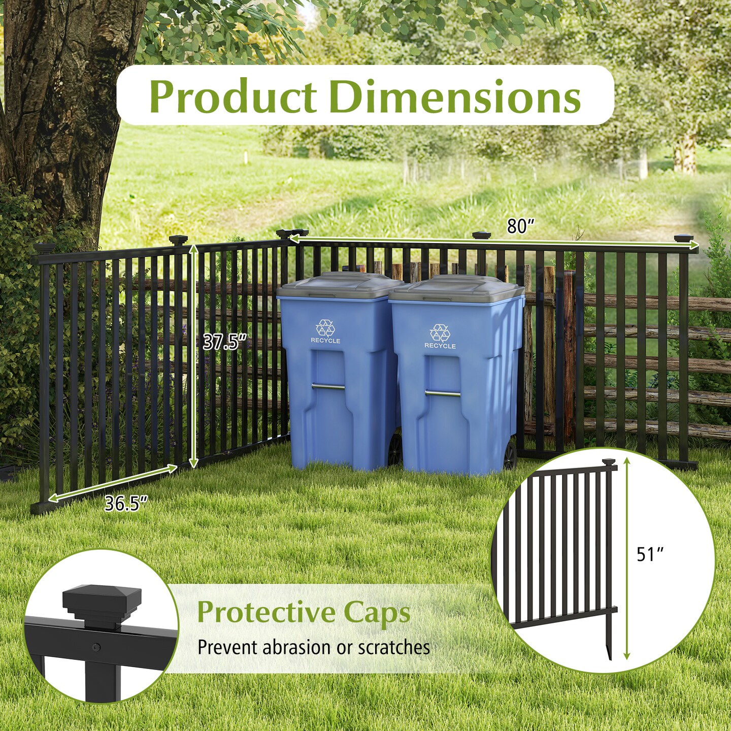 80" Wide Each Adjustable Black PVC 2 Panels Fence Dig-Free Outdoor Garden Border Stakes