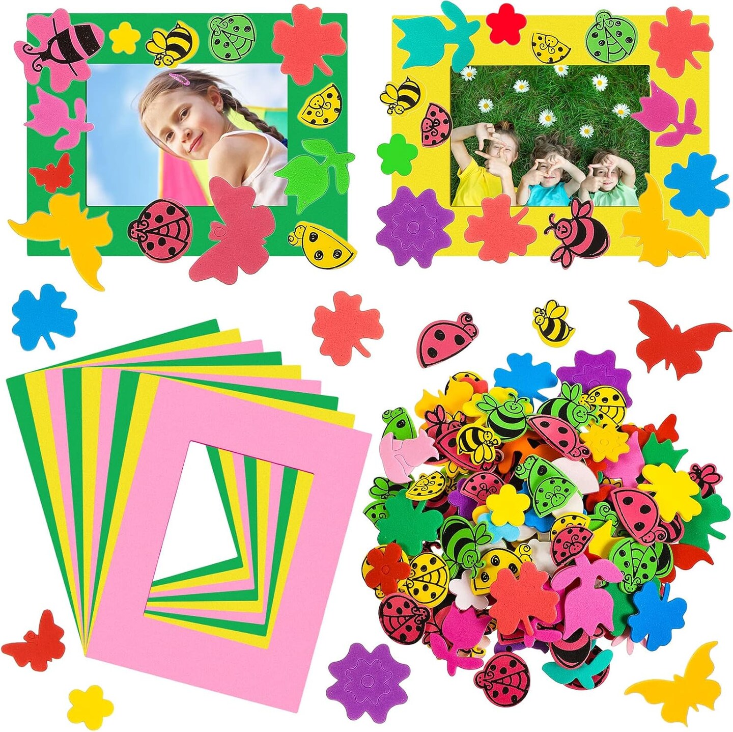 Spring Picture Frame Craft Kits for Kids, Foam Picture Frames DIY Craft Photo Frames with Flower Butterfly Foam Stickers for Home Classroom Game Activities Bulletin Board Decoration