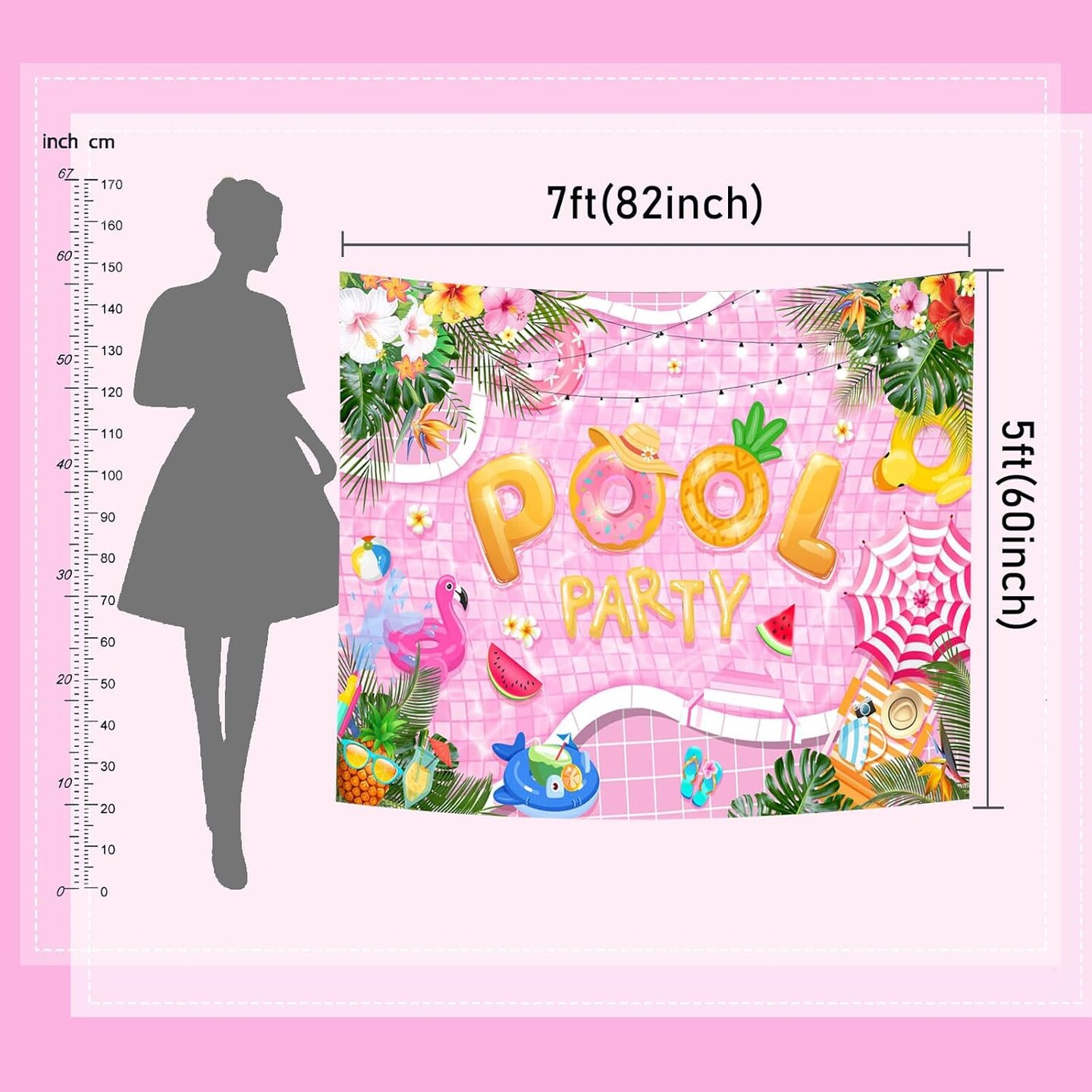 Pool Party Banner Backdrop Summer Beach Party Decorations Hawaiian Summer Pink Swimming Pool Party Banner Party Supplies for Photography (Pink, 7x5ft(82"x60"))