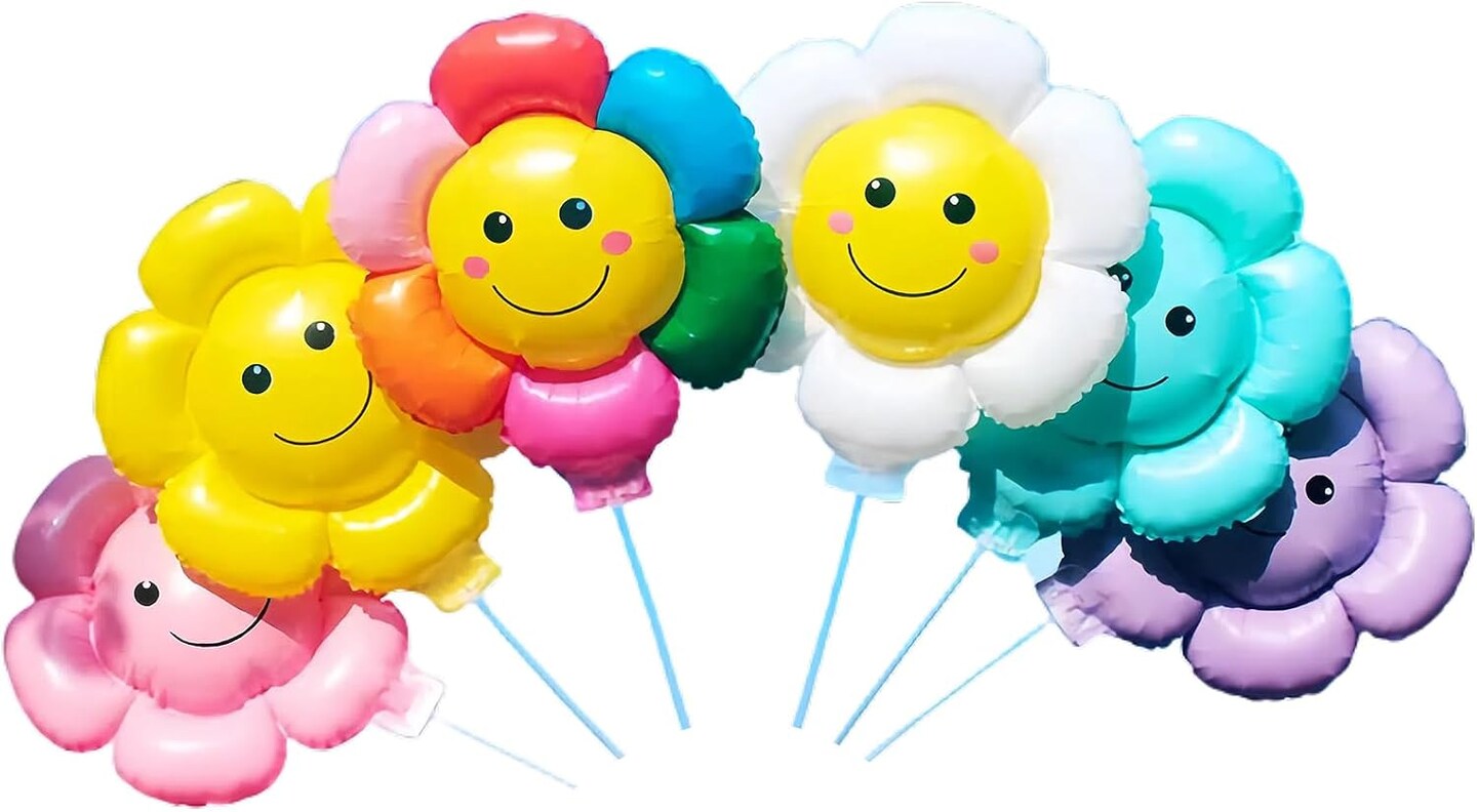 7PCS Seven Colors Smiley Sunflower Balloons with Sticks
