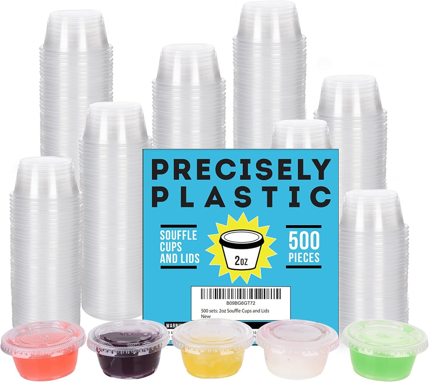 [500 sets - 2oz] Disposable Plastic Souffle/Portion Cups with Lids Bulk Perfect for Shot Glasses, Condiments, Toppings, Dressings, Sampling