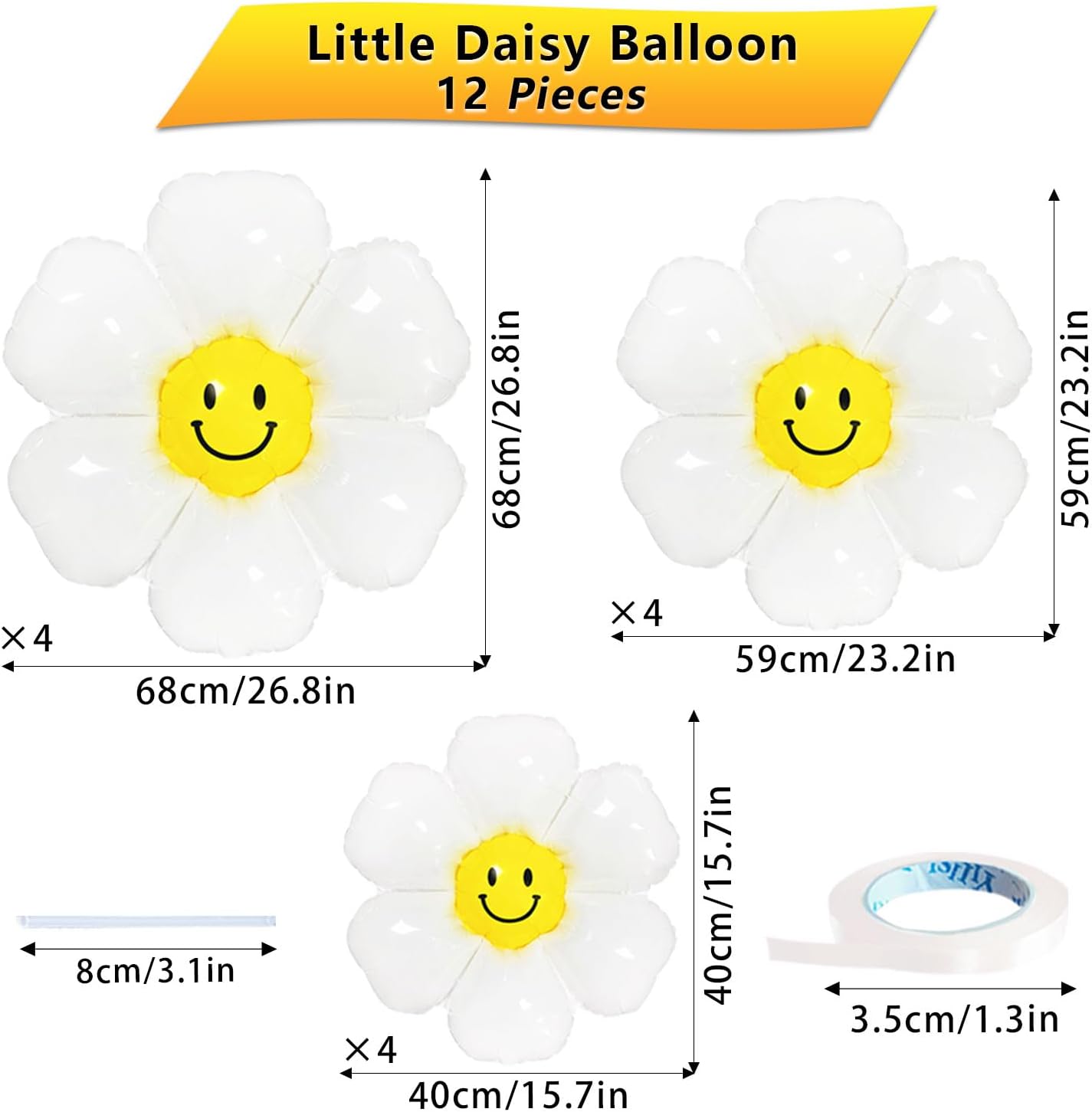12 Pcs White Daisy Flower Foil Balloons