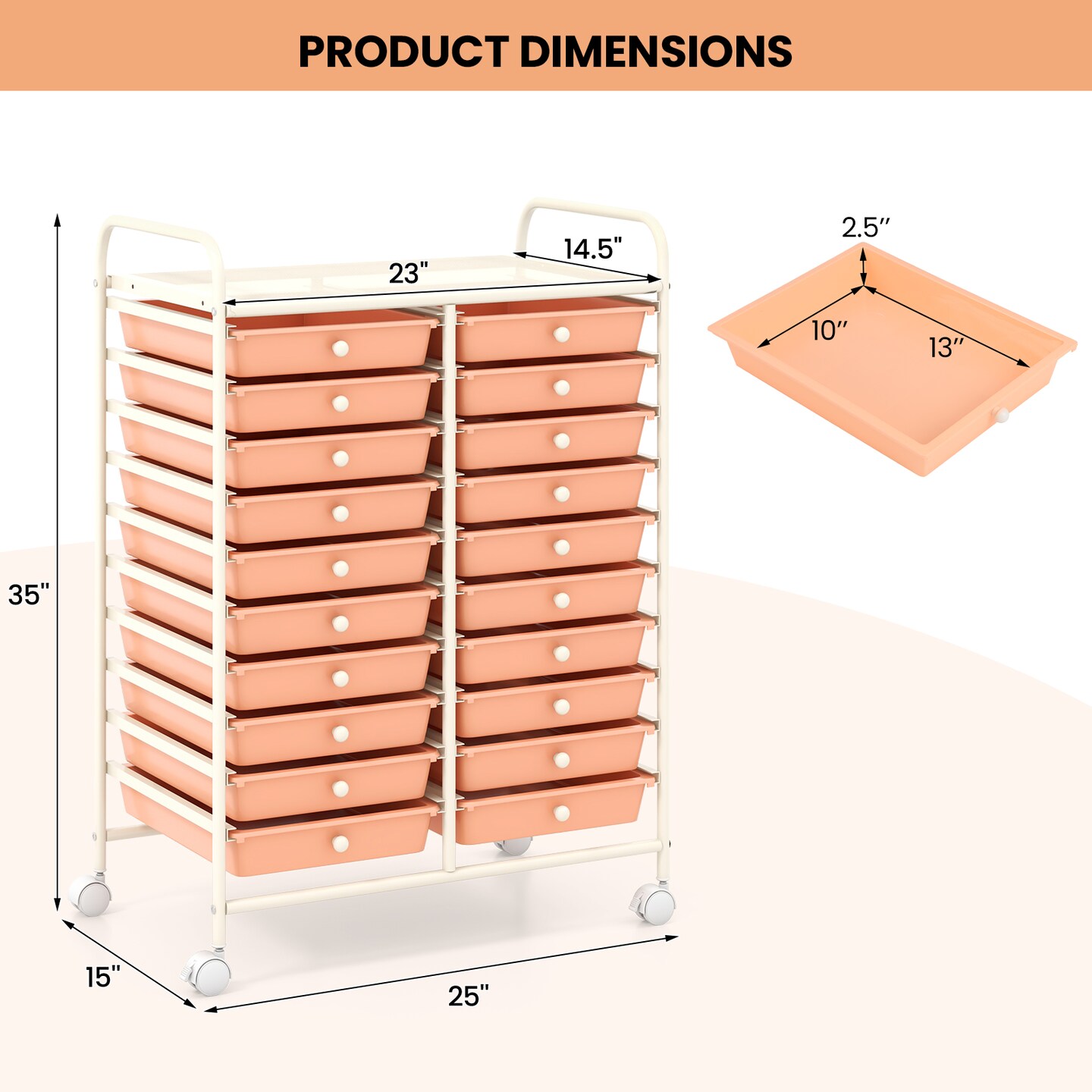 Space Saving Storage Organizer Cart with 20 Plastic Drawers and Mobile Wheels for Organizing Small Items at Home