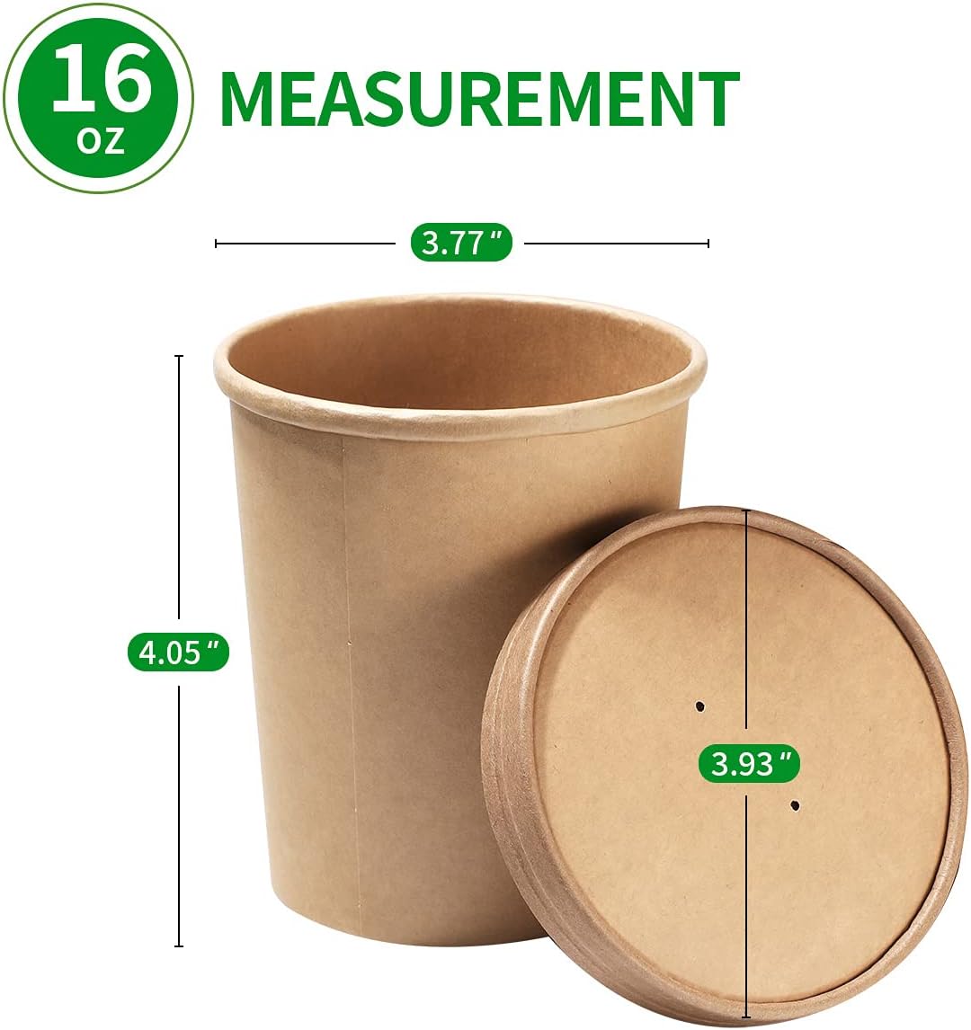 60 Pack 16 oz Paper Food Containers with Lids, Ice Cream Pint Containers, Microwavable Paper Soup Container, Freezer Safe Pint Ice Cream Cups (60 Cups 60 Lids)