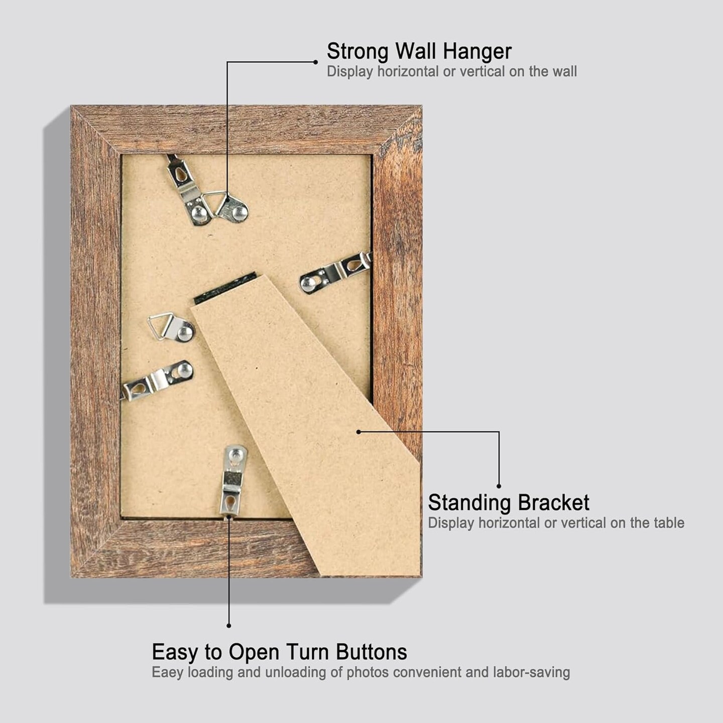 5x7 Picture Frame Set of 4, High Definition Real Glass Rustic Brown Frame, Photo Frames for Tabletop Display and Wall Mounting