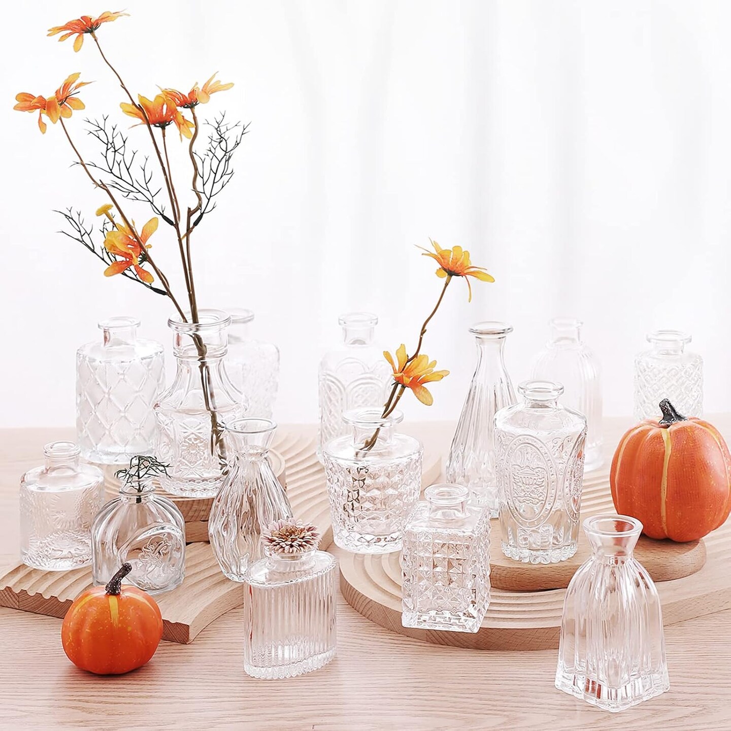 Set of 32 Clear Glass Bud Vases – Small Vintage Vases for Rustic Wedding & Home Decor