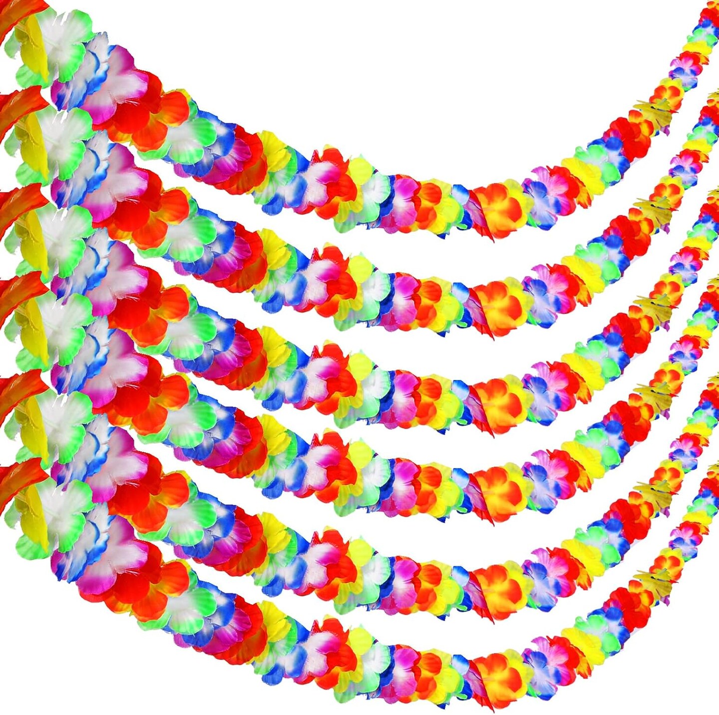 6 Pcs Hawaiian Luau Party Decorations Tropical Flower Garlands Multi Colored Hibiscus Leis Banner for Hula Dance Summer Beach Birthday Party Supplies, 16.4 ft Each