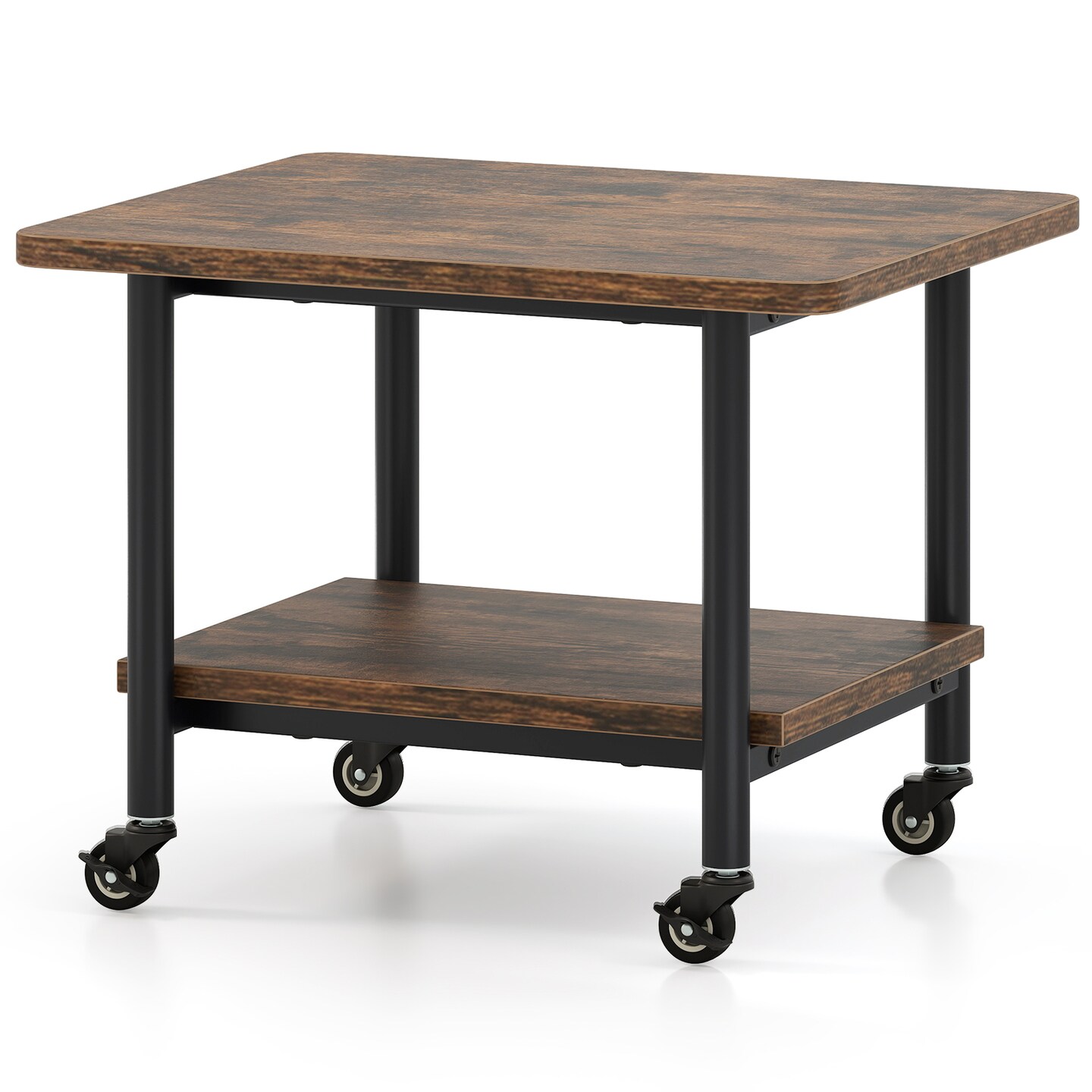 2-Tier Under Desk Printer Stand with Rolling Storage and Lockable Wheels