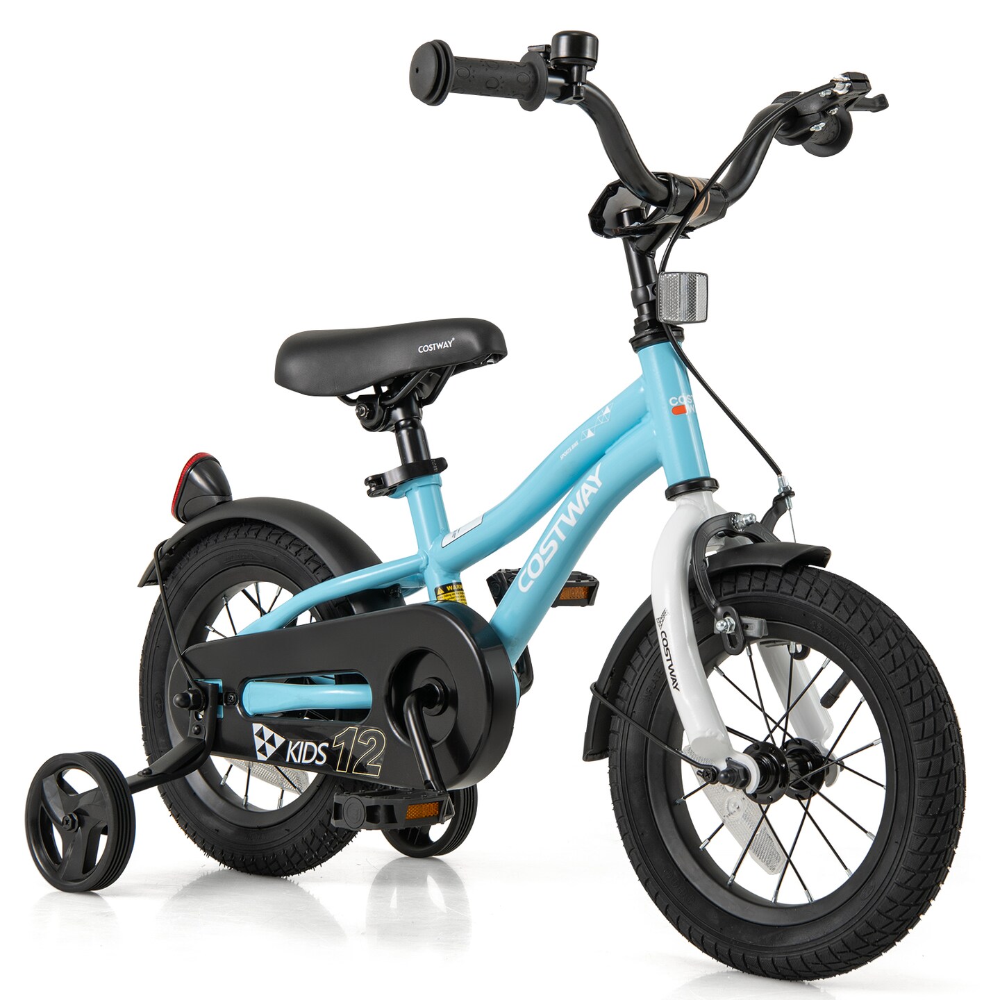Blue Kids Bicycle with Hand and Coaster Brakes and Anti-Slip Handlebars Training Wheels Included